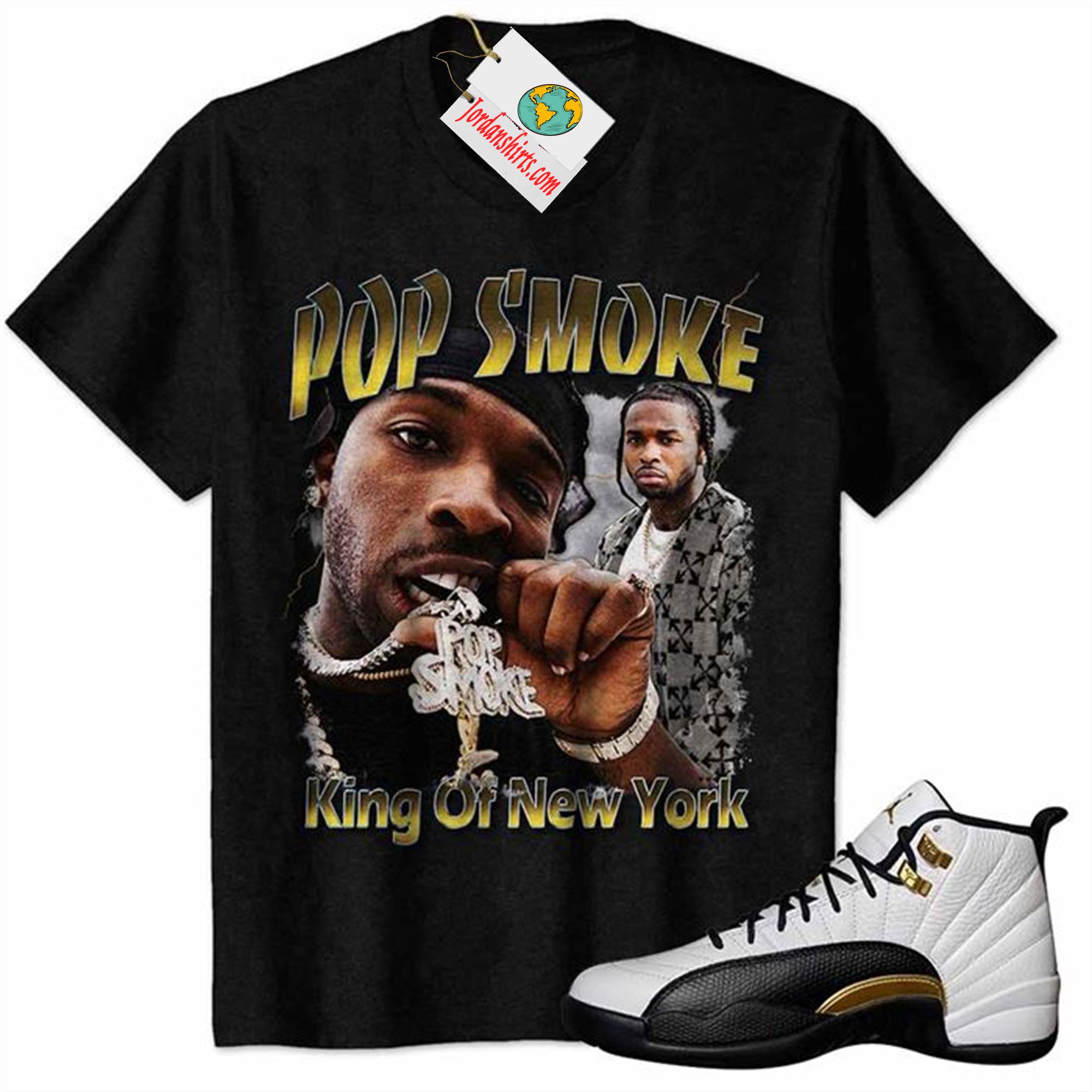 Jordan 12 Shirt, Pop Smoke Vintage 90s Black Air Jordan 12 Royalty 12s Plus Size Up To 5xl