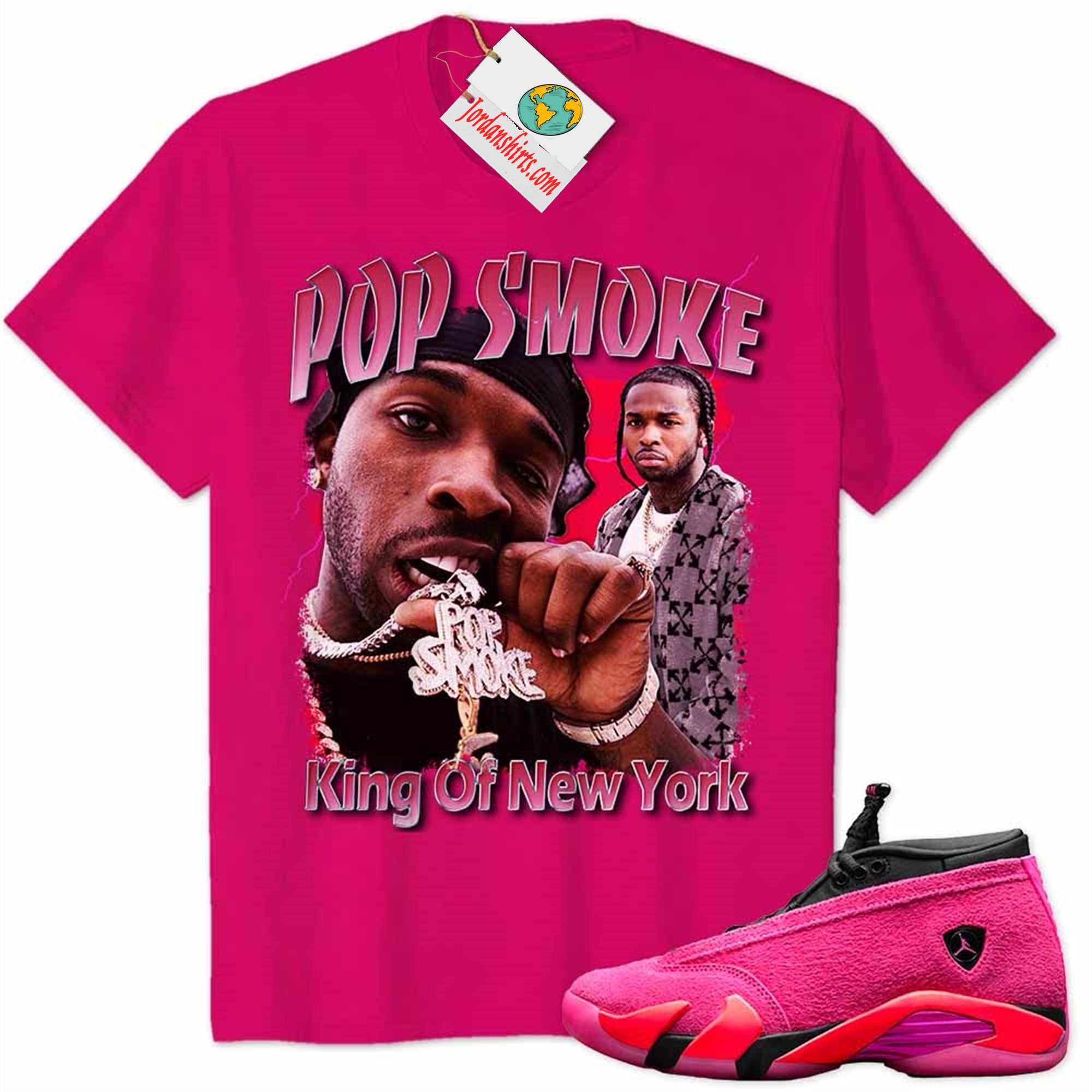 Jordan 14 Shirt, Pop Smoke Vintage 90s Heliconia Air Jordan 14 Wmns Shocking Pink 14s Full Size Up To 5xl