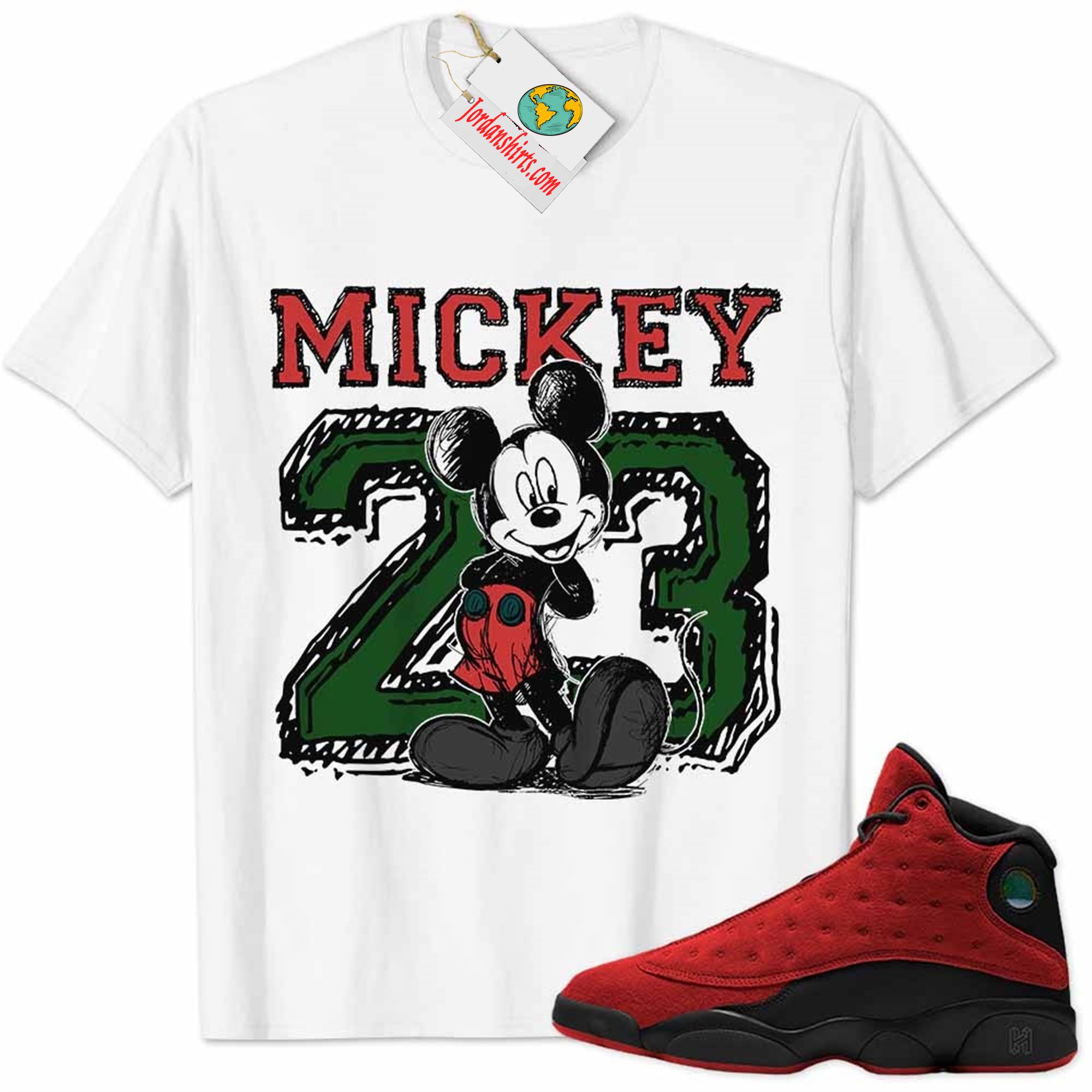 Jordan 13 Shirt, Reverse Bred 13s Shirt Mickey 23 Michael Jordan Number Draw White Plus Size Up To 5xl