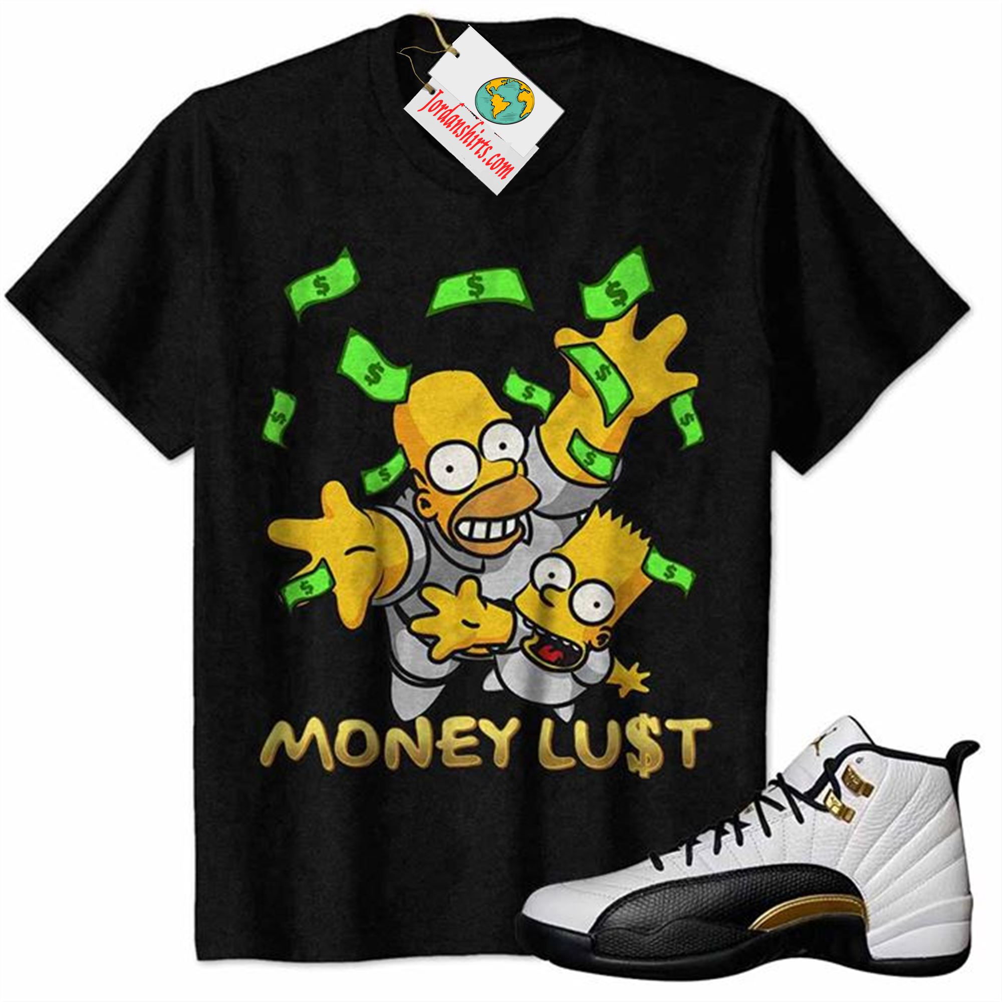 Jordan 12 Shirt, Rich Bart Simpson Dollar Money Black Air Jordan 12 Royalty 12s Full Size Up To 5xl