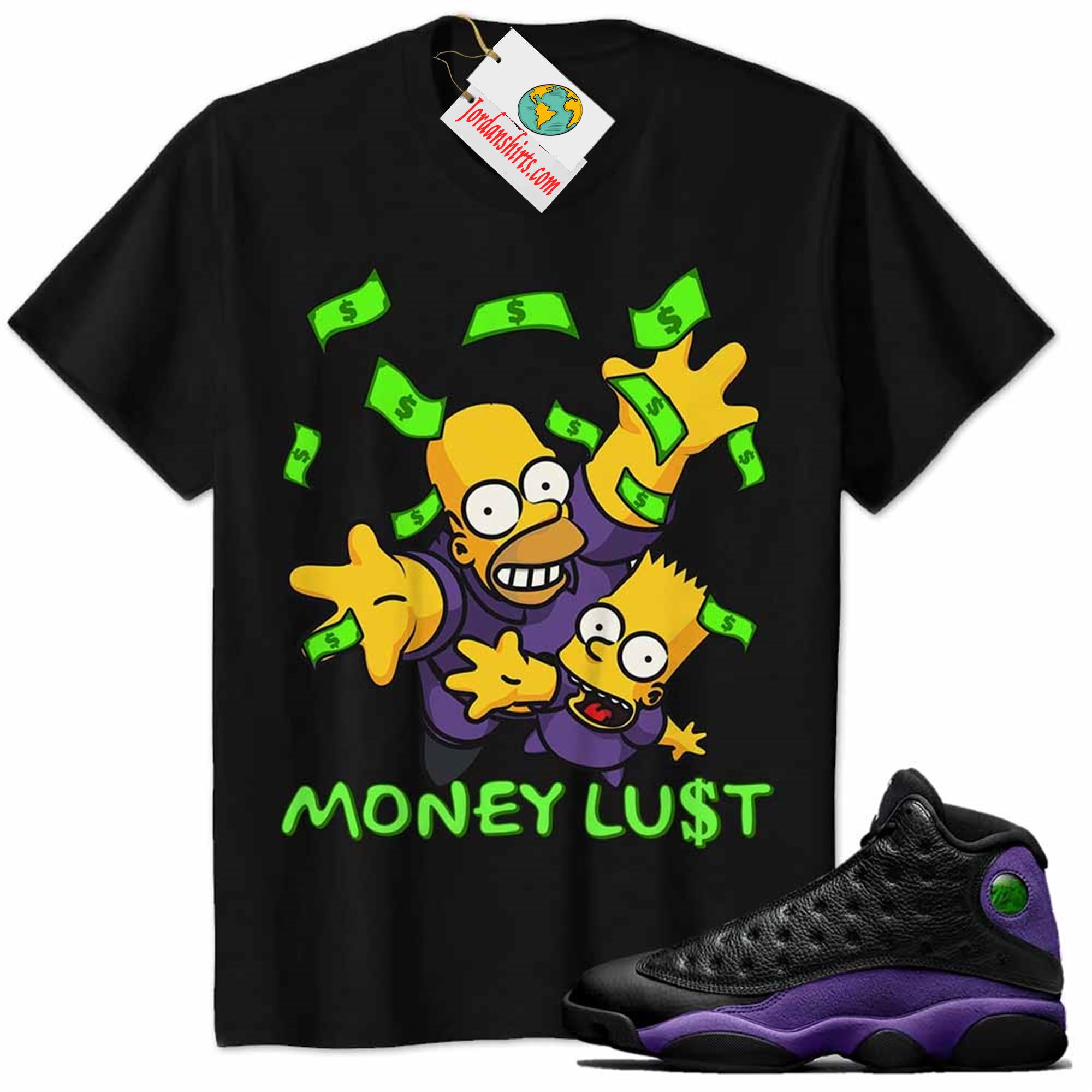 Jordan 13 Shirt, Rich Bart Simpson Dollar Money Black Air Jordan 13 Court Purple 13s Size Up To 5xl