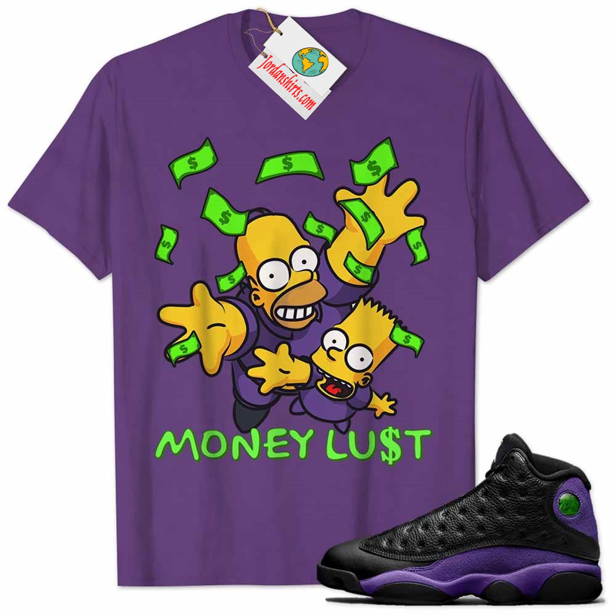 Jordan 13 Shirt, Rich Bart Simpson Dollar Money Purple Air Jordan 13 Court Purple 13s Size Up To 5xl