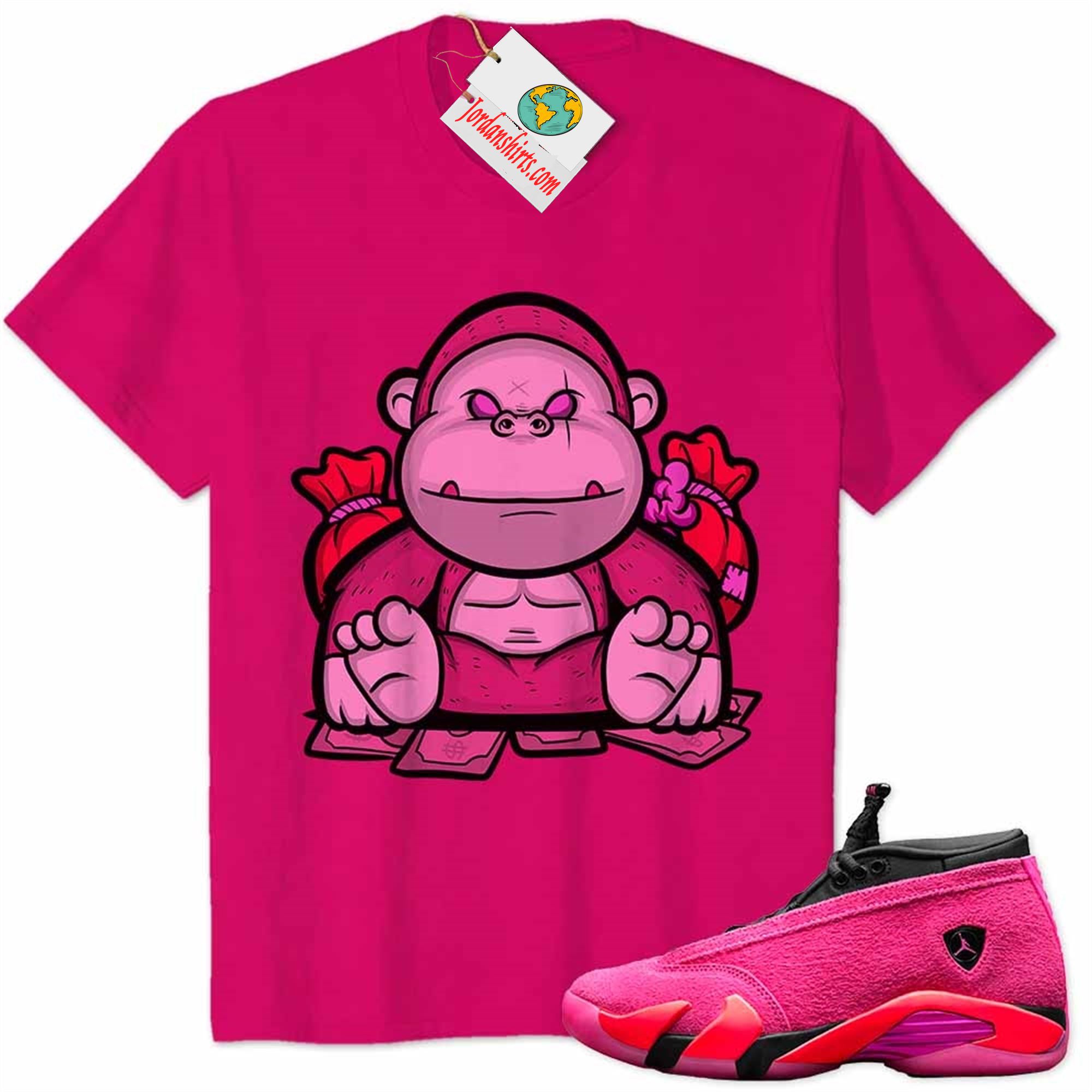 Jordan 14 Shirt, Rich Gorilla With Money Heliconia Air Jordan 14 Wmns Shocking Pink 14s Plus Size Up To 5xl
