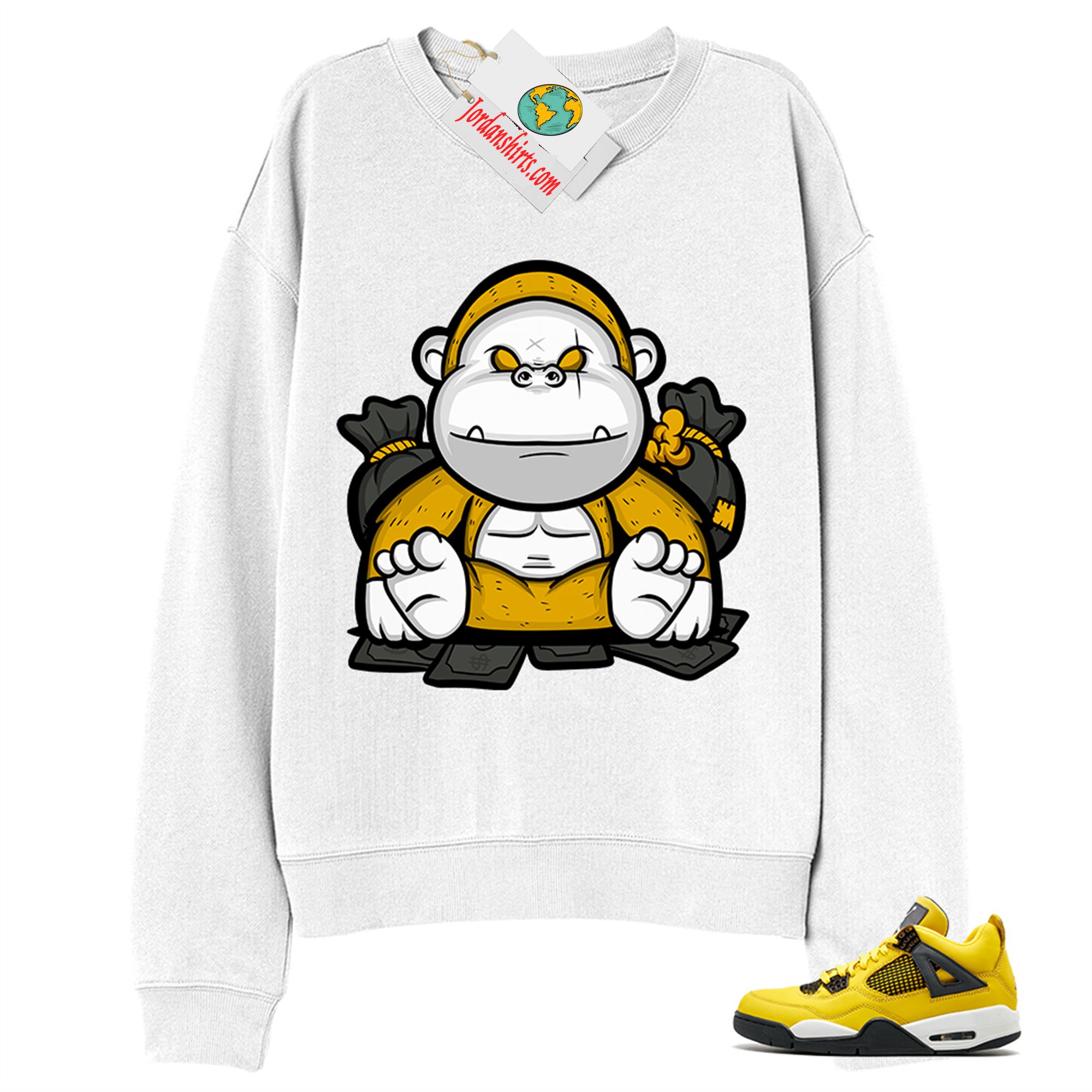 Jordan 4 Sweatshirt, Rich Gorilla With Money White Sweatshirt Air Jordan 4 Tour Yellow Lightning 4s Plus Size Up To 5xl