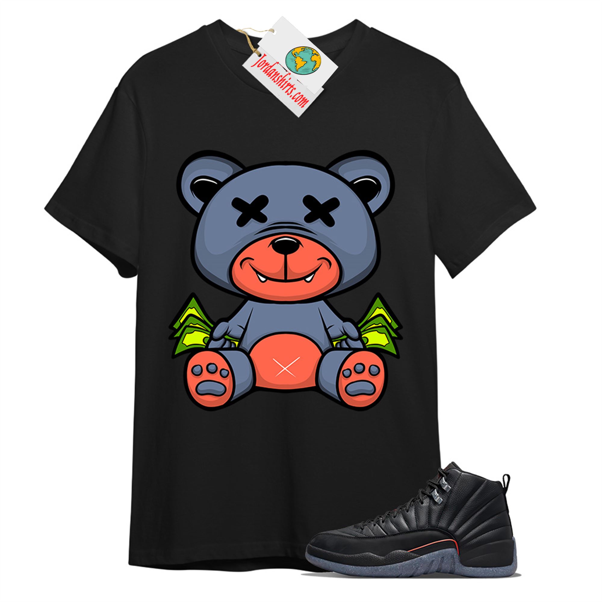 Jordan 12 Shirt, Rich Teddy Bear Black T-shirt Air Jordan 12 Utility Grind 12s Plus Size Up To 5xl