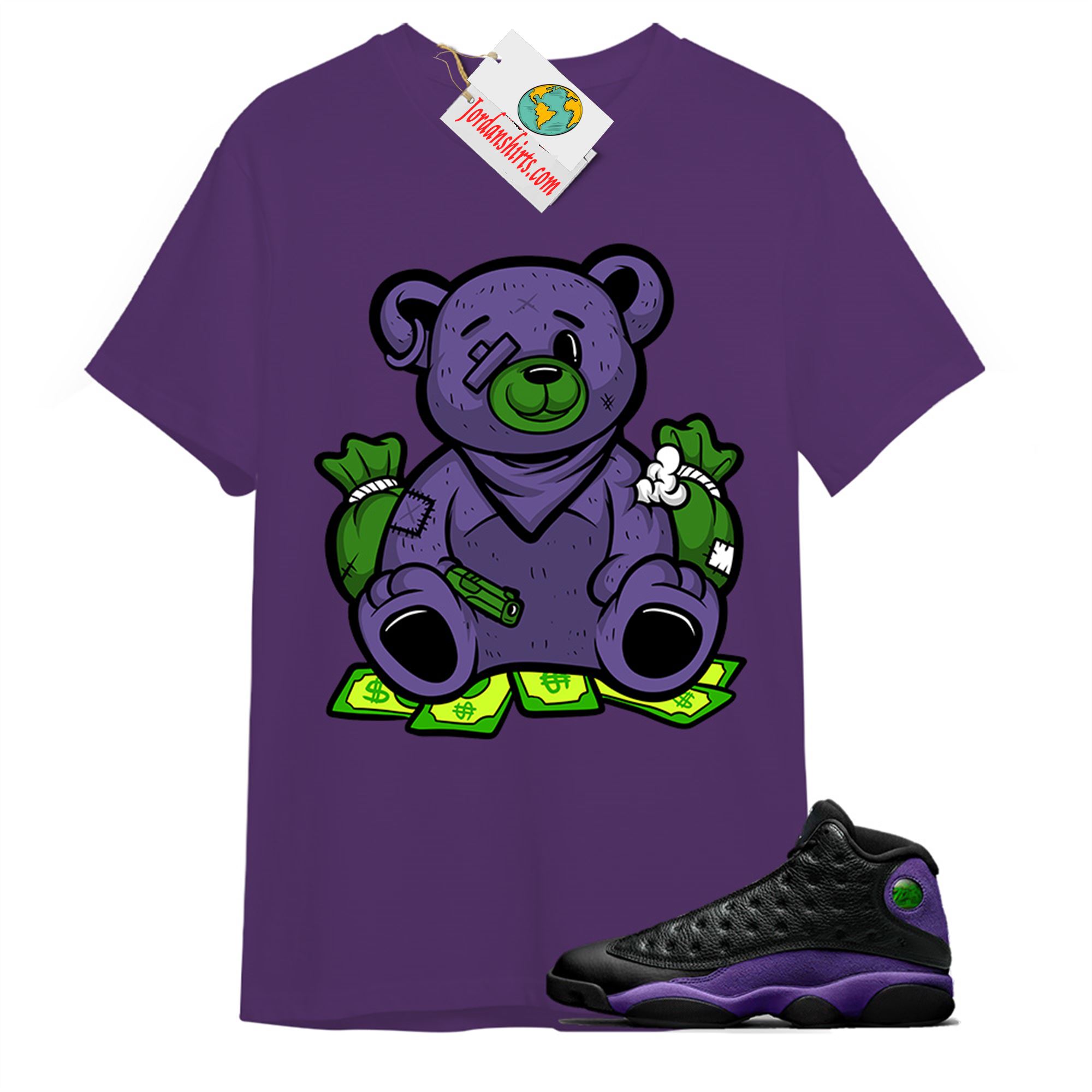 Jordan 13 Shirt, Rich Teddy Bear Gangster Purple T-shirt Air Jordan 13 Court Purple 13s Plus Size Up To 5xl