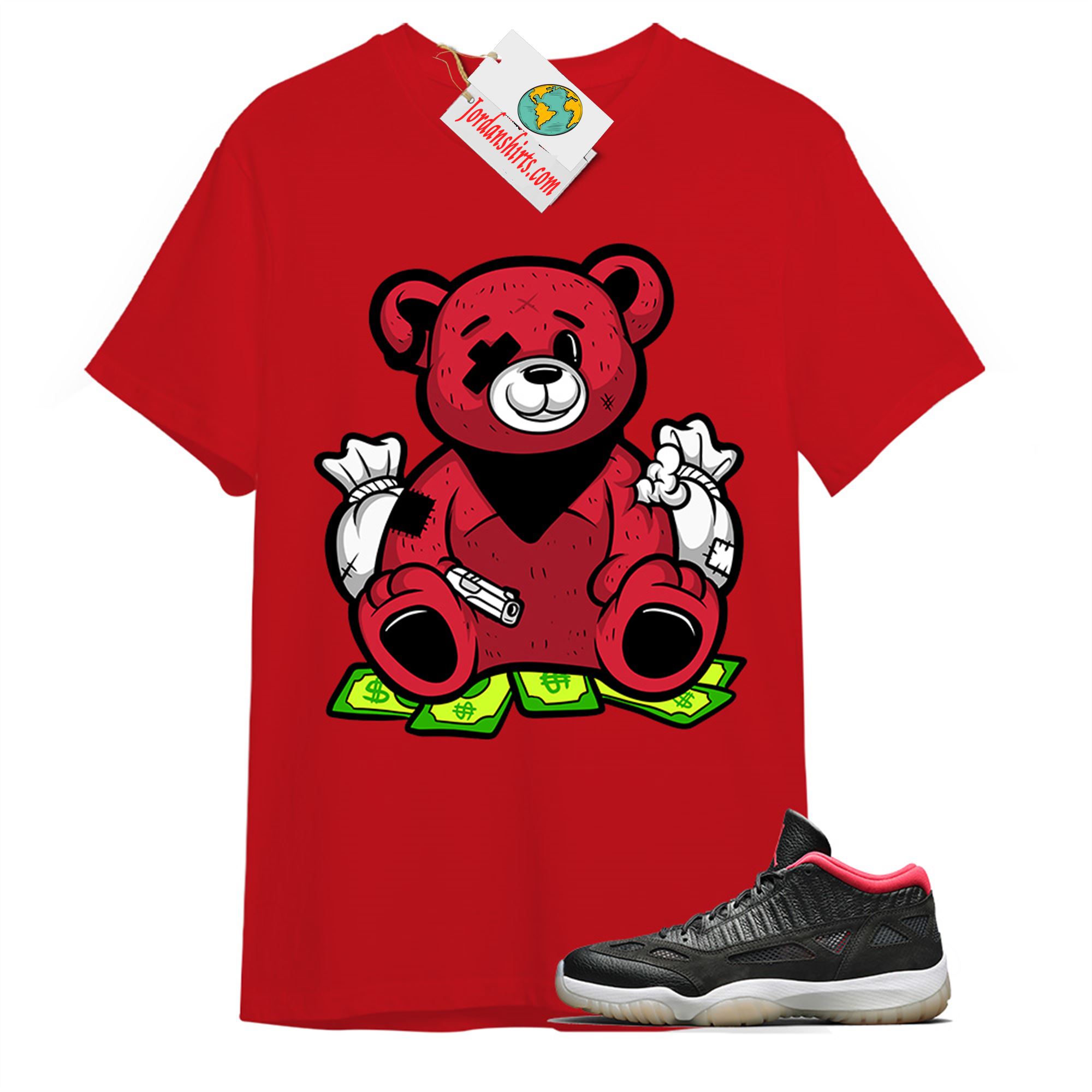 Jordan 11 Shirt, Rich Teddy Bear Gangster Red T-shirt Air Jordan 11 Bred 11s Plus Size Up To 5xl