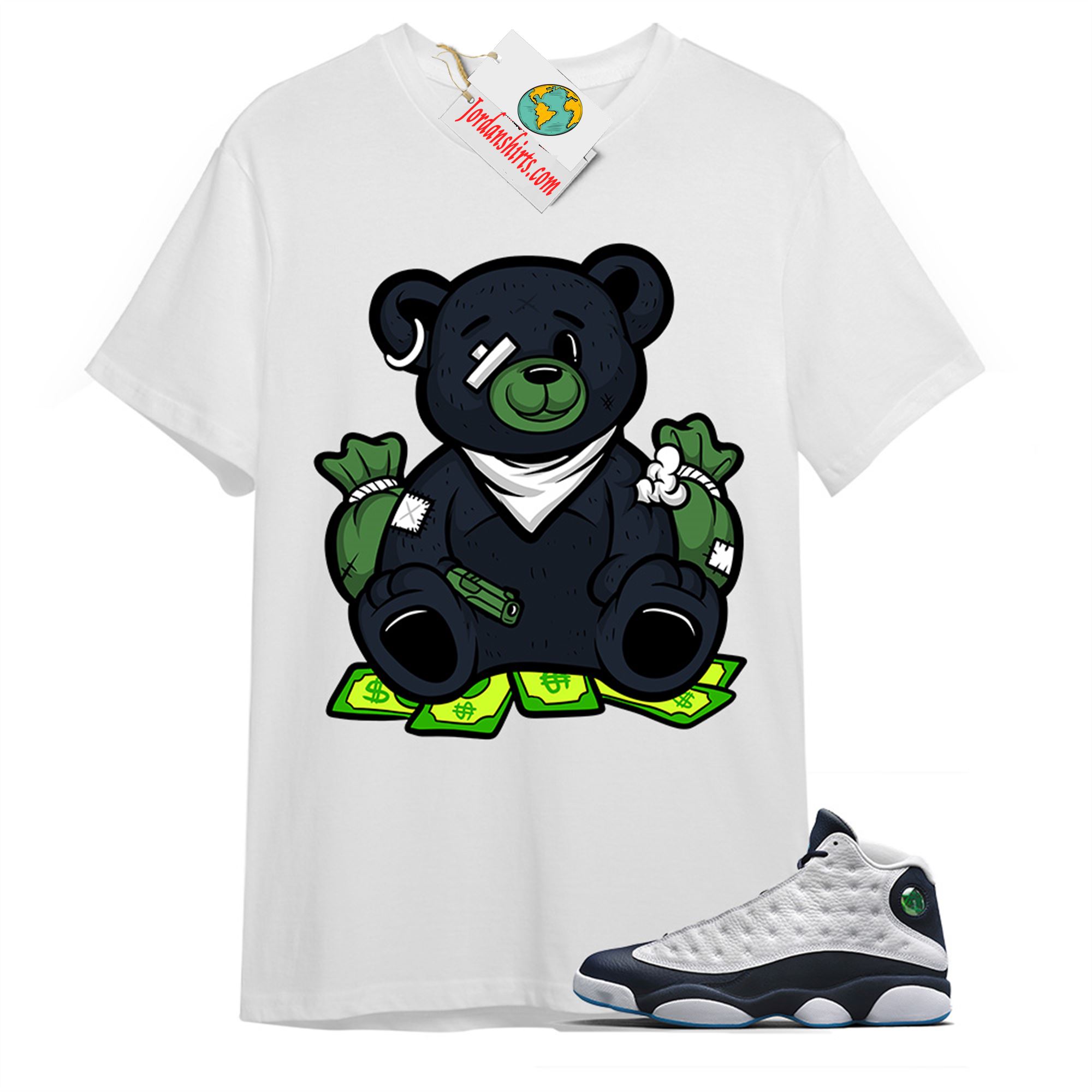 Jordan 13 Shirt, Rich Teddy Bear Gangster White T-shirt Air Jordan 13 Obsidian 13s Full Size Up To 5xl