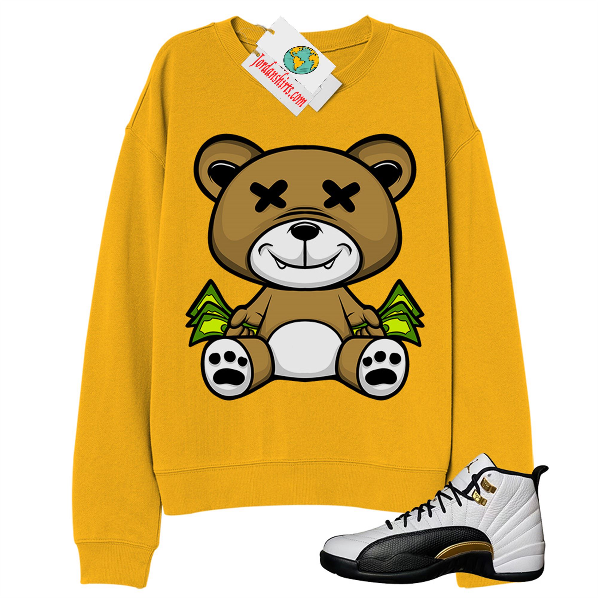 Jordan 12 Sweatshirt, Rich Teddy Bear Gold Sweatshirt Air Jordan 12 Royalty 12s Full Size Up To 5xl