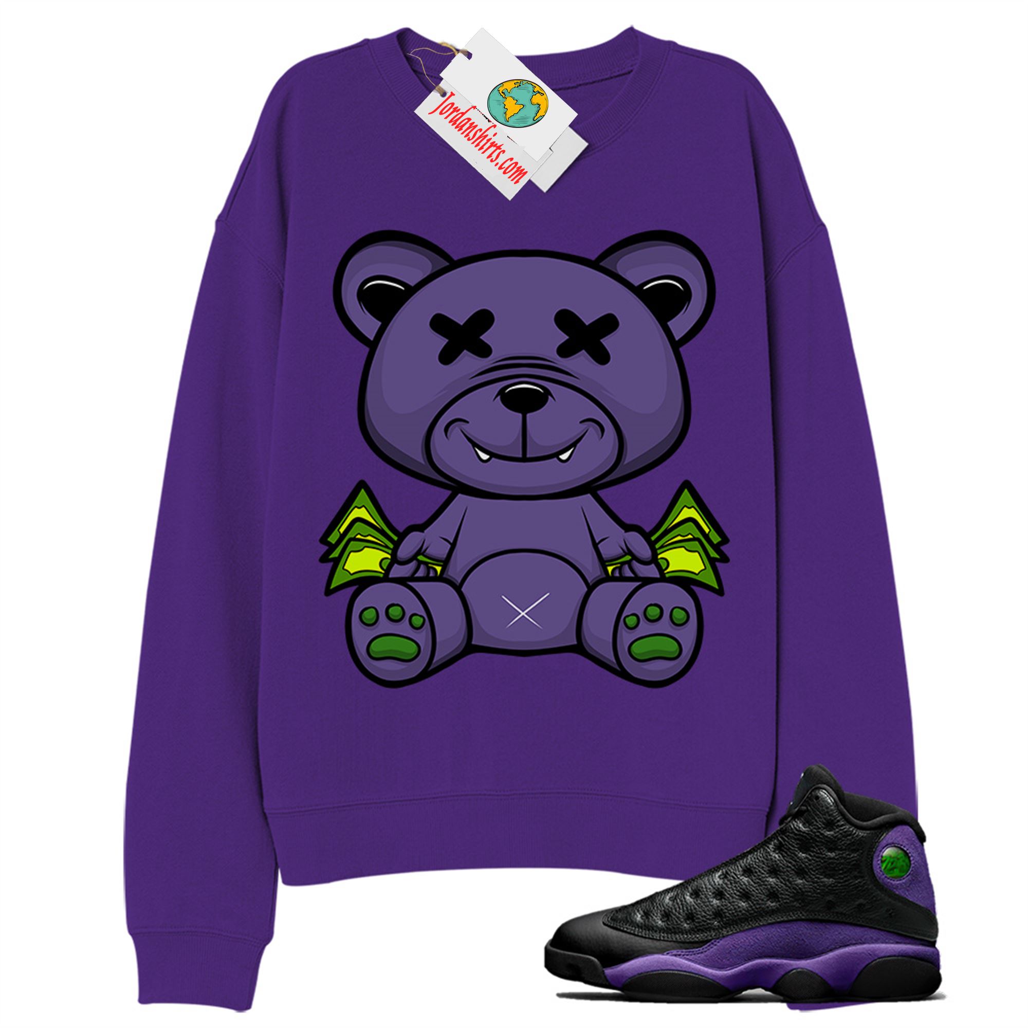 Jordan 13 Sweatshirt, Rich Teddy Bear Purple Sweatshirt Air Jordan 13 Court Purple 13s Plus Size Up To 5xl