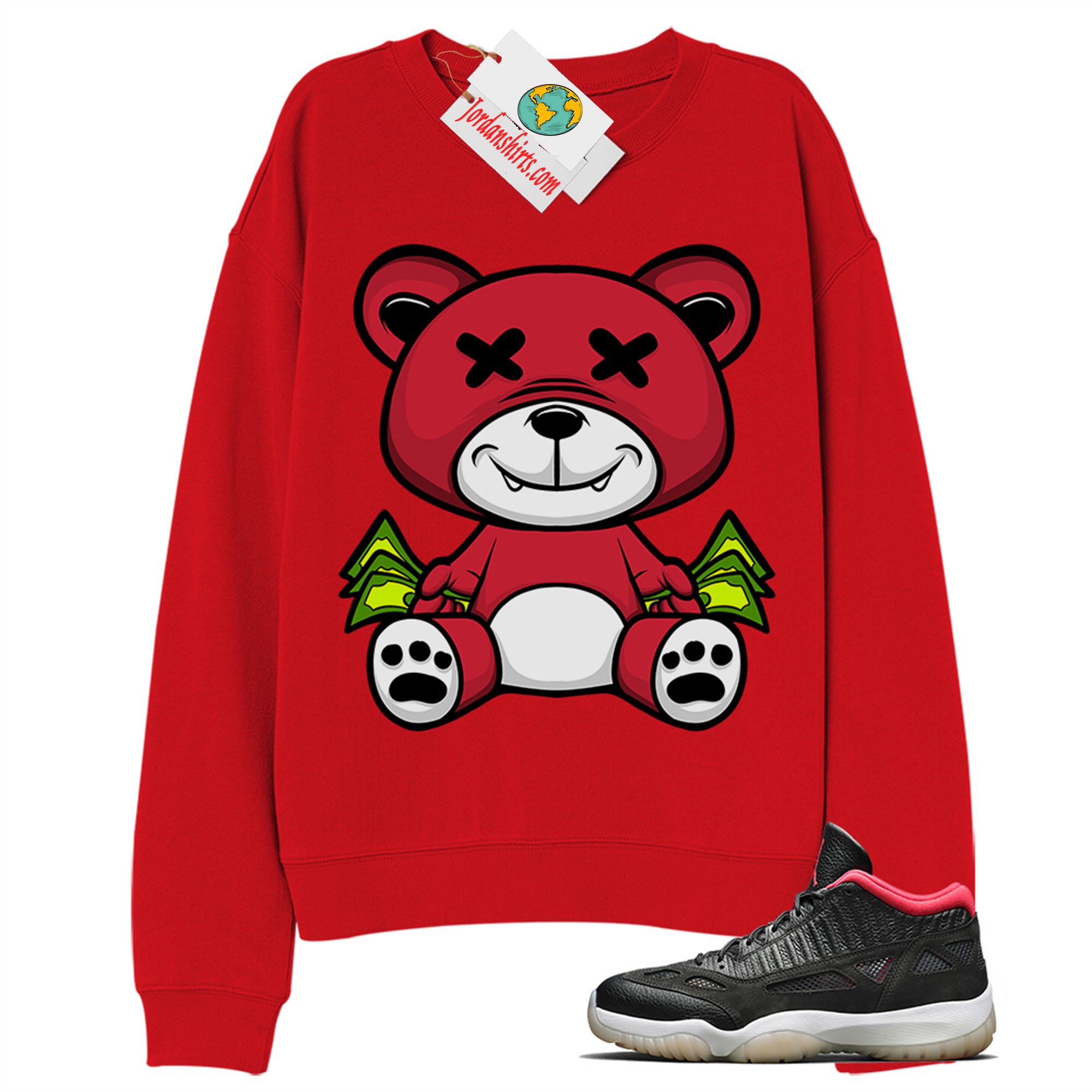 Jordan 11 Sweatshirt, Rich Teddy Bear Red Sweatshirt Air Jordan 11 Bred 11s Full Size Up To 5xl