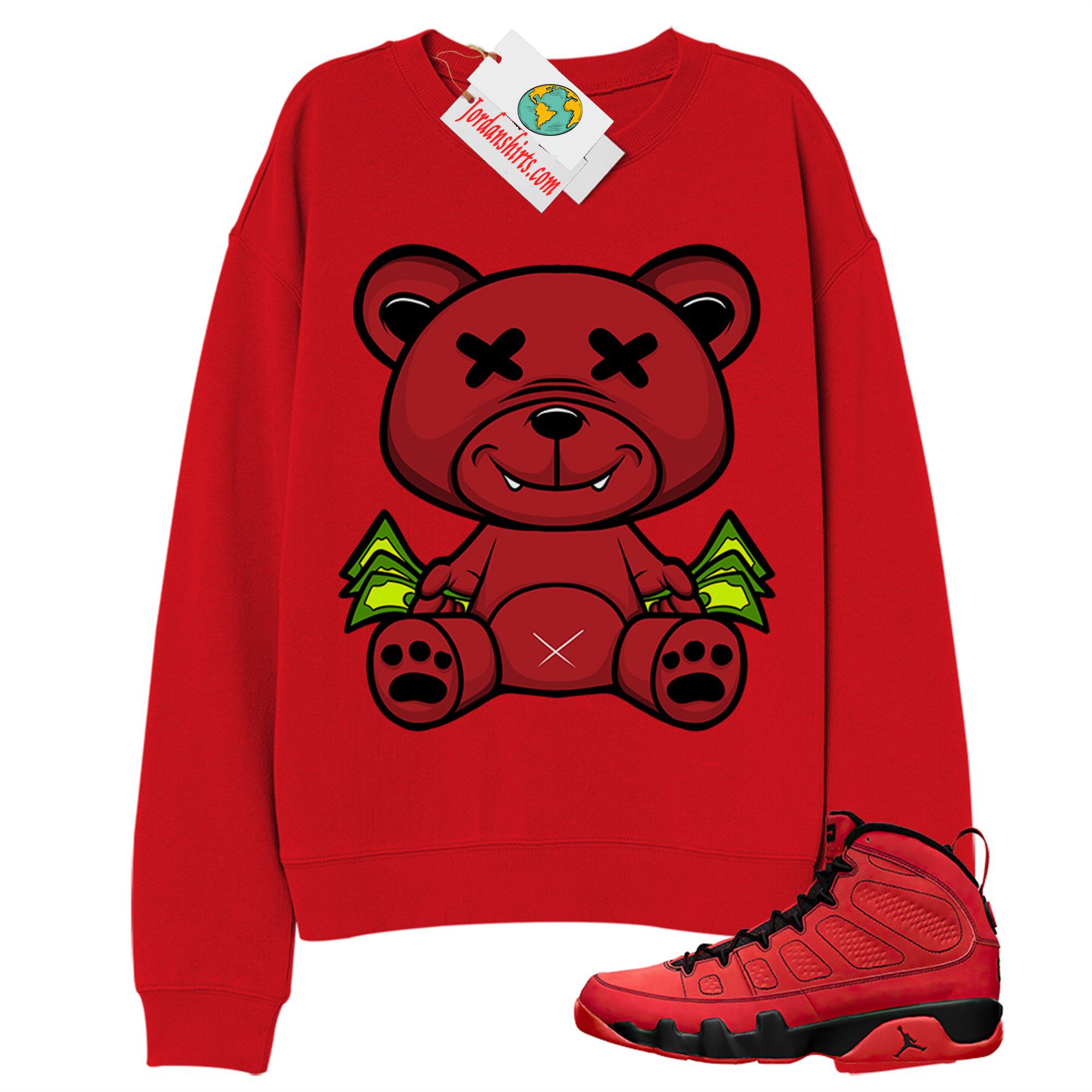 Jordan 9 Sweatshirt, Rich Teddy Bear Red Sweatshirt Air Jordan 9 Chile Red 9s Plus Size Up To 5xl