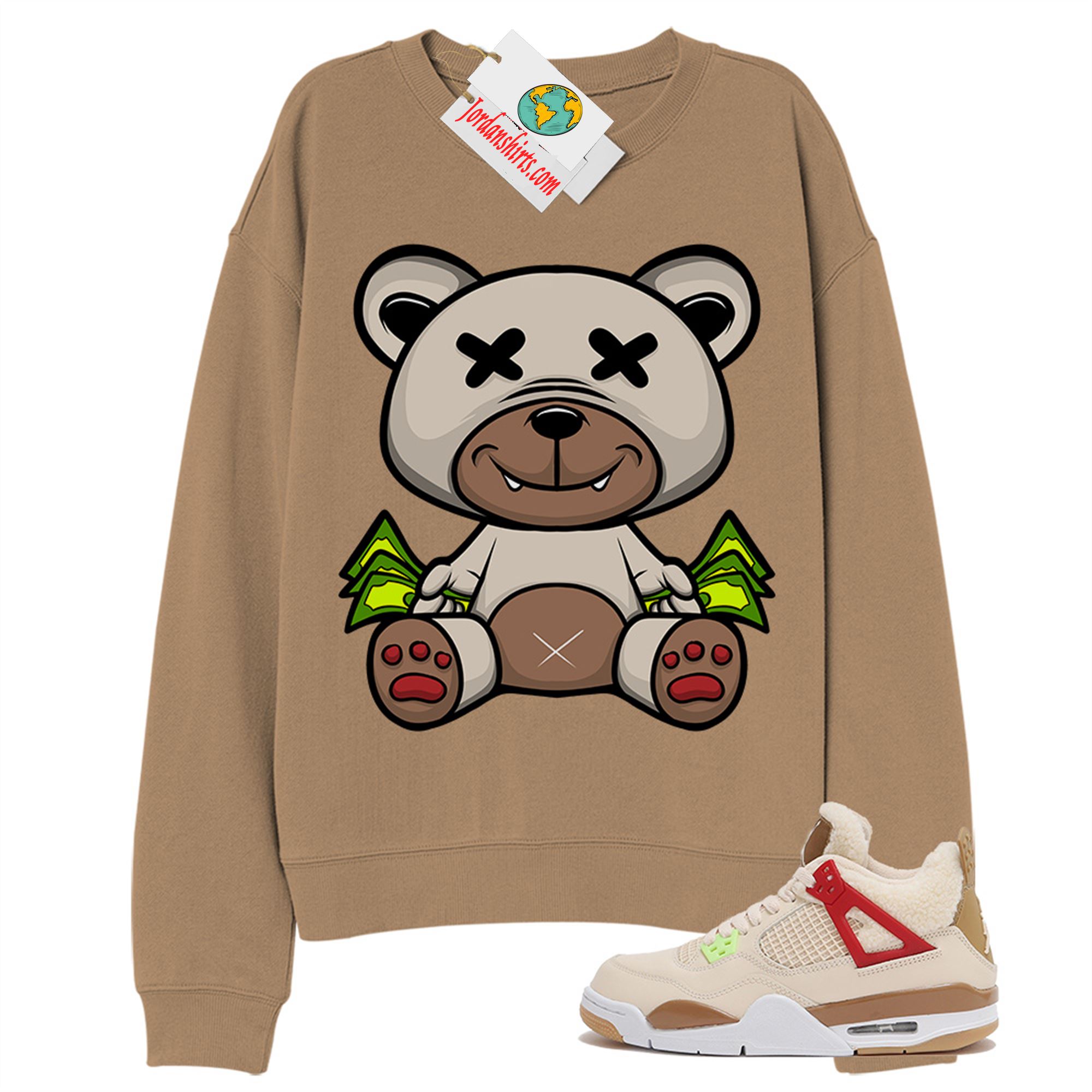 Jordan 4 Sweatshirt, Rich Teddy Bear Sandstone Sweatshirt Air Jordan 4 Wild Things 4s Size Up To 5xl