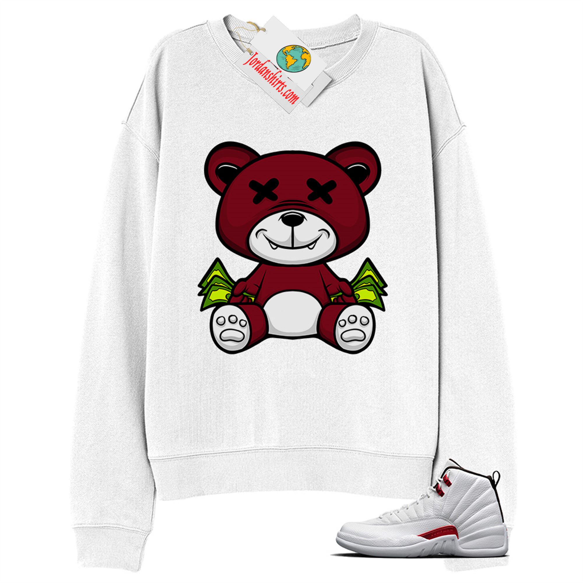 Jordan 12 Sweatshirt, Rich Teddy Bear White Sweatshirt Air Jordan 12 Twist 12s Size Up To 5xl