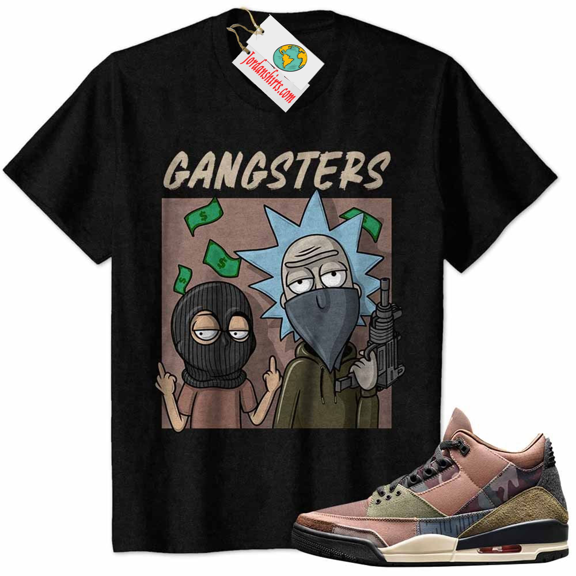 Jordan 3 Shirt, Rick And Morty Gangsters Black Air Jordan 3 Patchwork 3s Size Up To 5xl