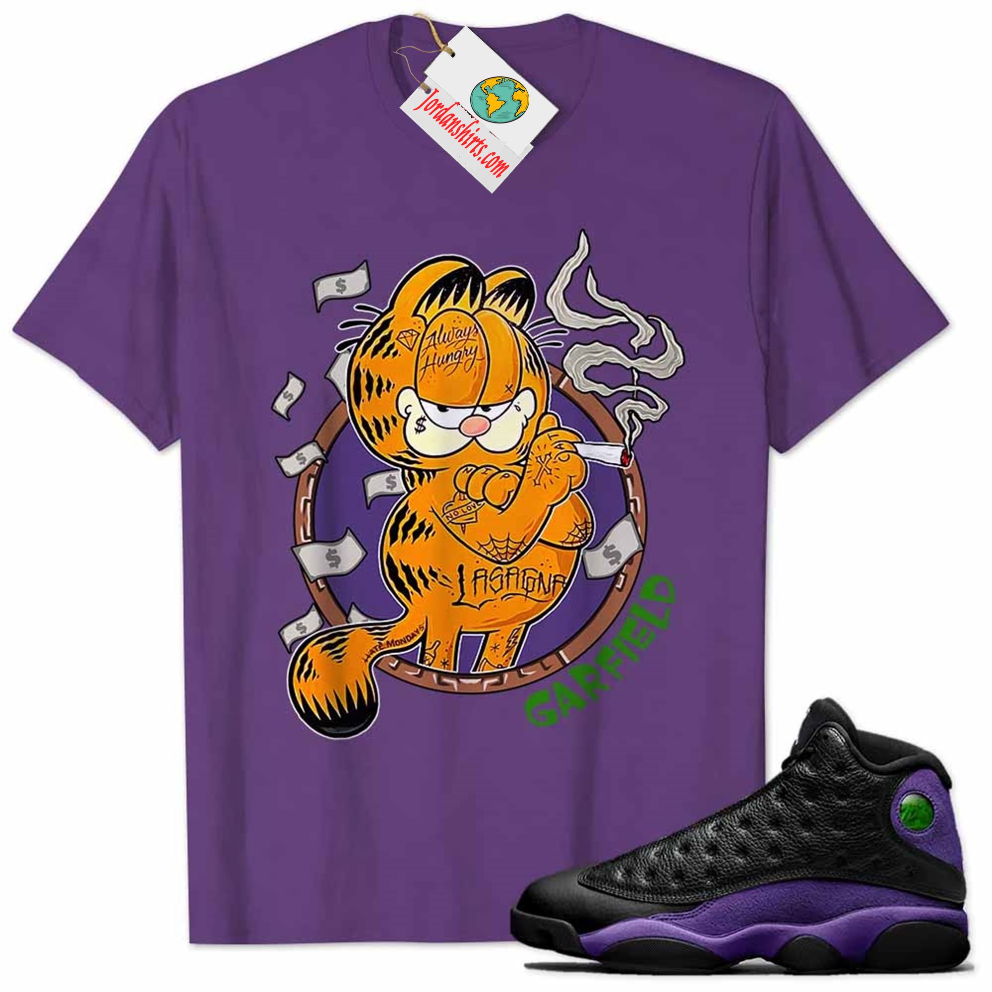 Jordan 13 Shirt, Rick Garfield Gangter Smoke Weed Purple Air Jordan 13 Court Purple 13s Full Size Up To 5xl