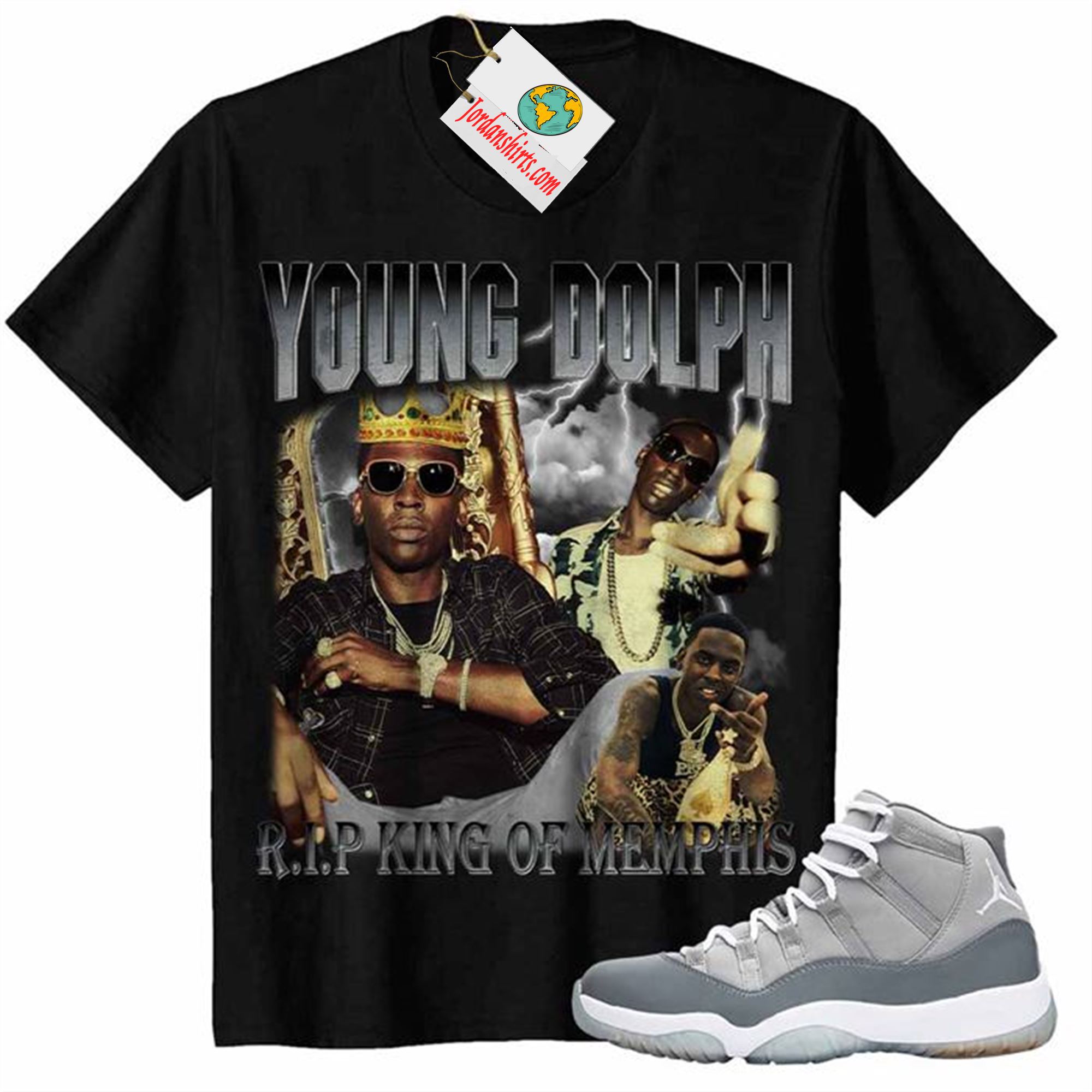 Jordan 11 Shirt, Rip King Of Memphis Young Dolph Vintage Black Air Jordan 11 Cool Grey 11s Plus Size Up To 5xl