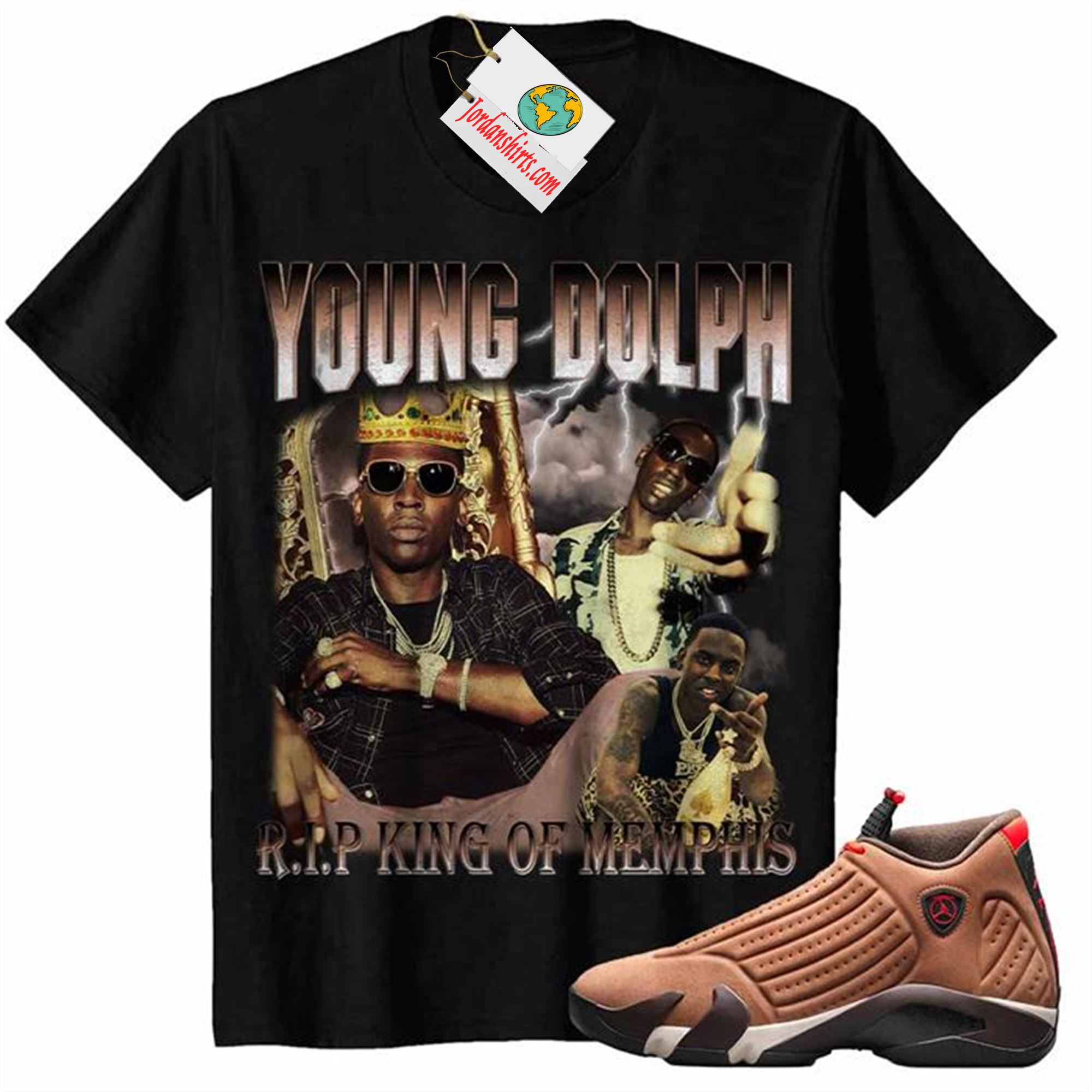 Jordan 14 Shirt, Rip King Of Memphis Young Dolph Vintage Black Air Jordan 14 Winterized 14s Plus Size Up To 5xl
