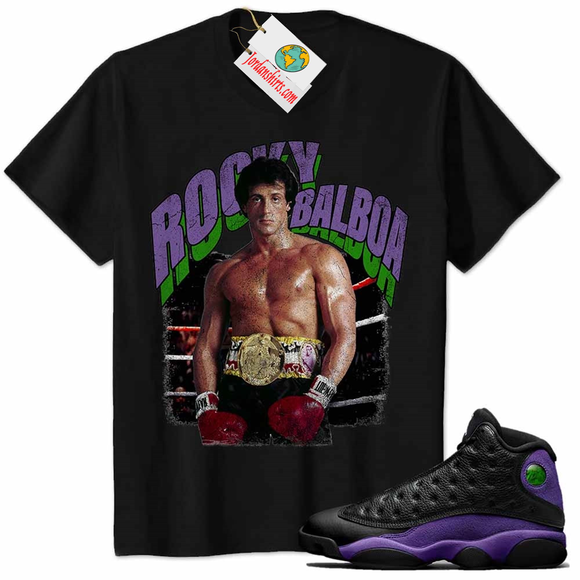 Jordan 13 Shirt, Rocky Balboa Sylvester Stallone Vintage 90s Black Air Jordan 13 Court Purple 13s Size Up To 5xl