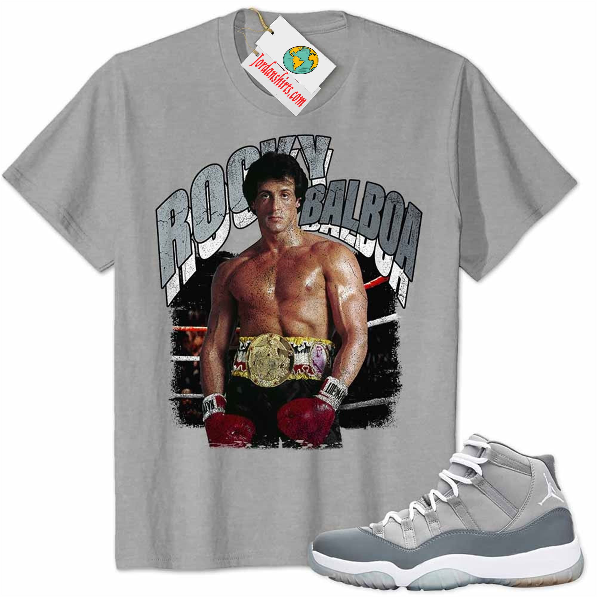Jordan 11 Shirt, Rocky Balboa Sylvester Stallone Vintage 90s Grey Air Jordan 11 Cool Grey 11s Size Up To 5xl