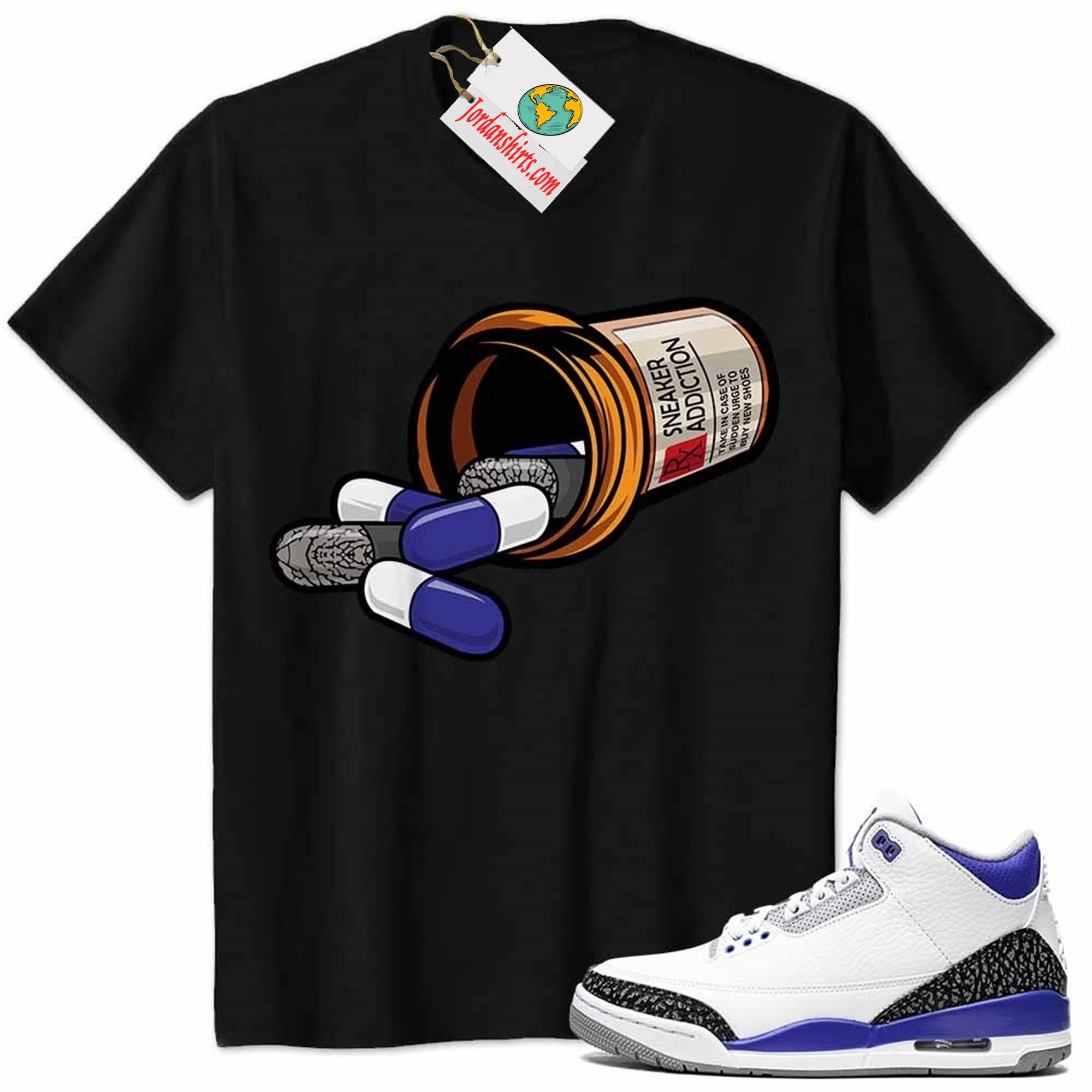 Jordan 3 Shirt, Rx Drugs Pill Bottle Sneaker Addiction Black Air Jordan 3 Racer Blue 3s Full Size Up To 5xl