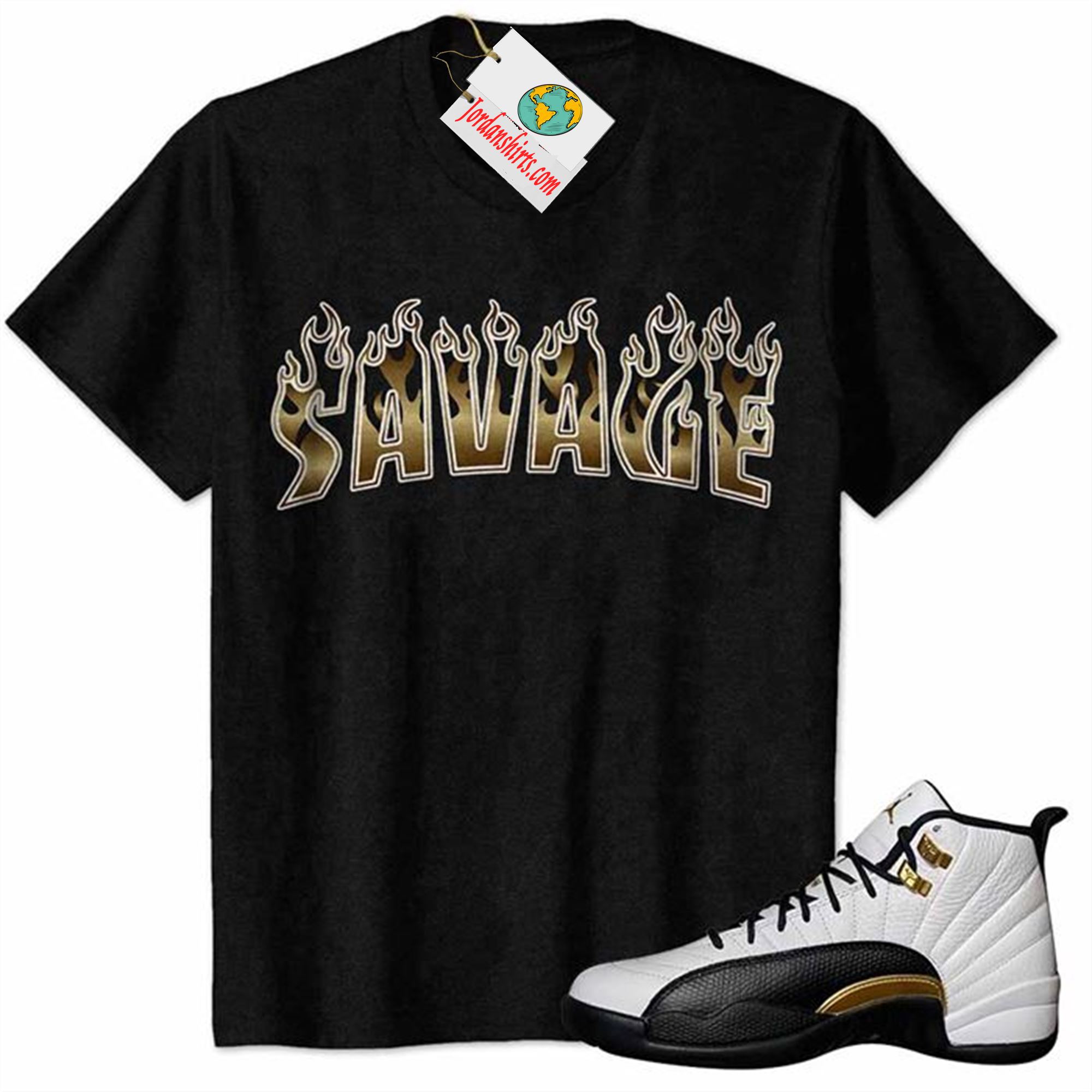 Jordan 12 Shirt, Savage Fire Style Black Air Jordan 12 Royalty 12s Full Size Up To 5xl