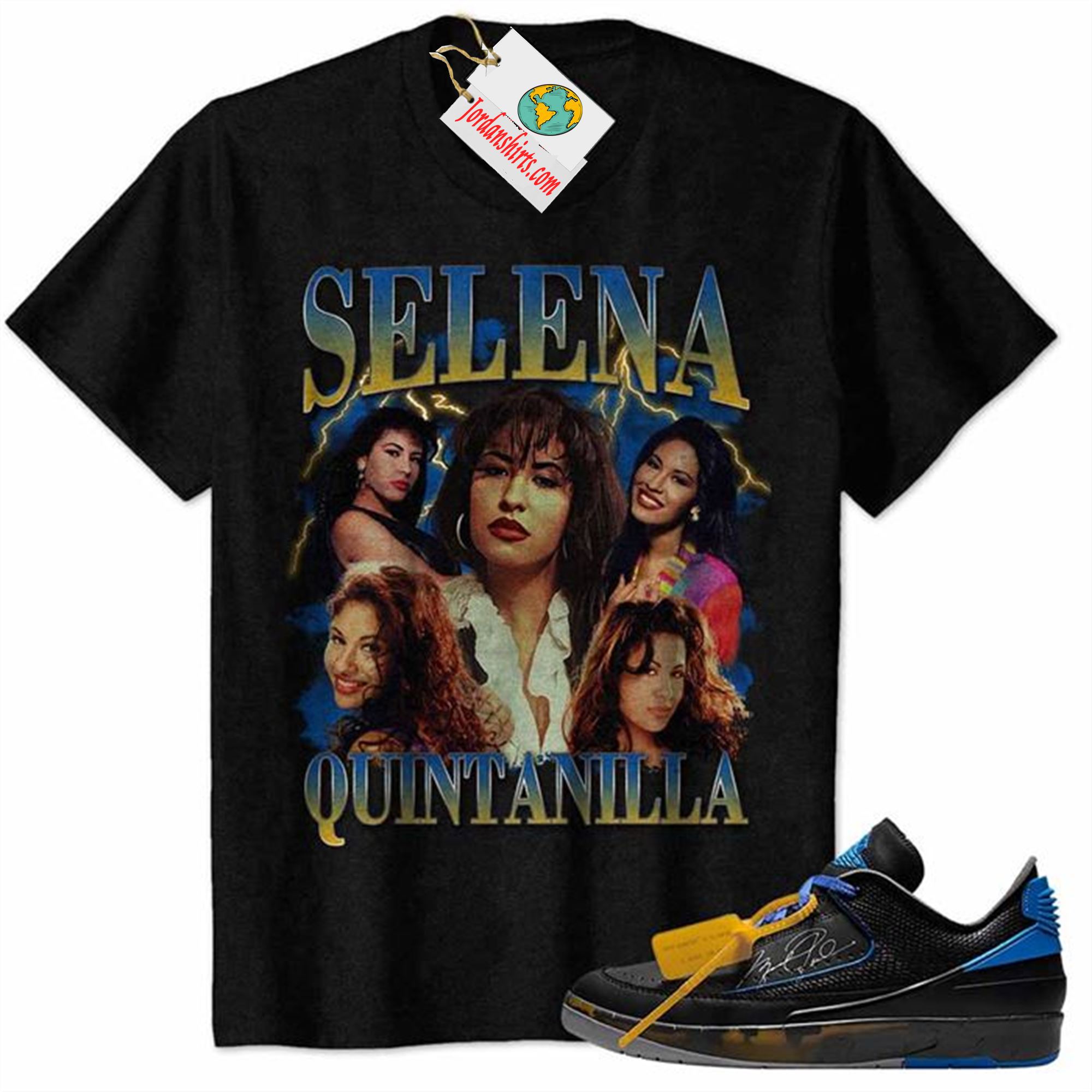 Jordan 2 Shirt, Selena Quintanilla Vintage 90s Black Air Jordan 2 Low X Off-white Black And Varsity Royal 2s Size Up To 5xl