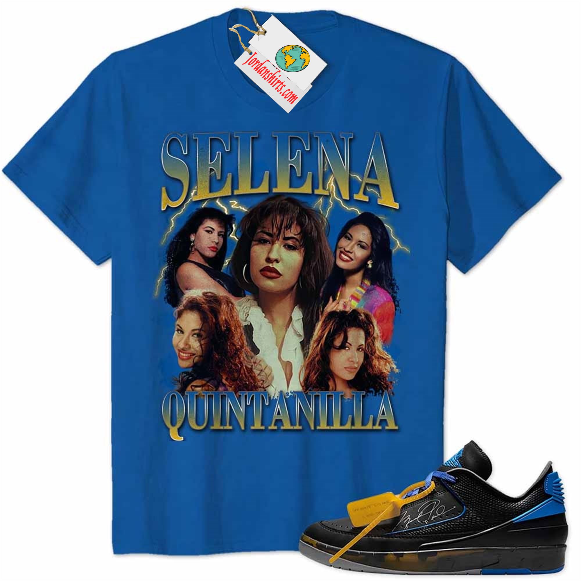Jordan 2 Shirt, Selena Quintanilla Vintage 90s Blue Air Jordan 2 Low X Off-white Black And Varsity Royal 2s Size Up To 5xl