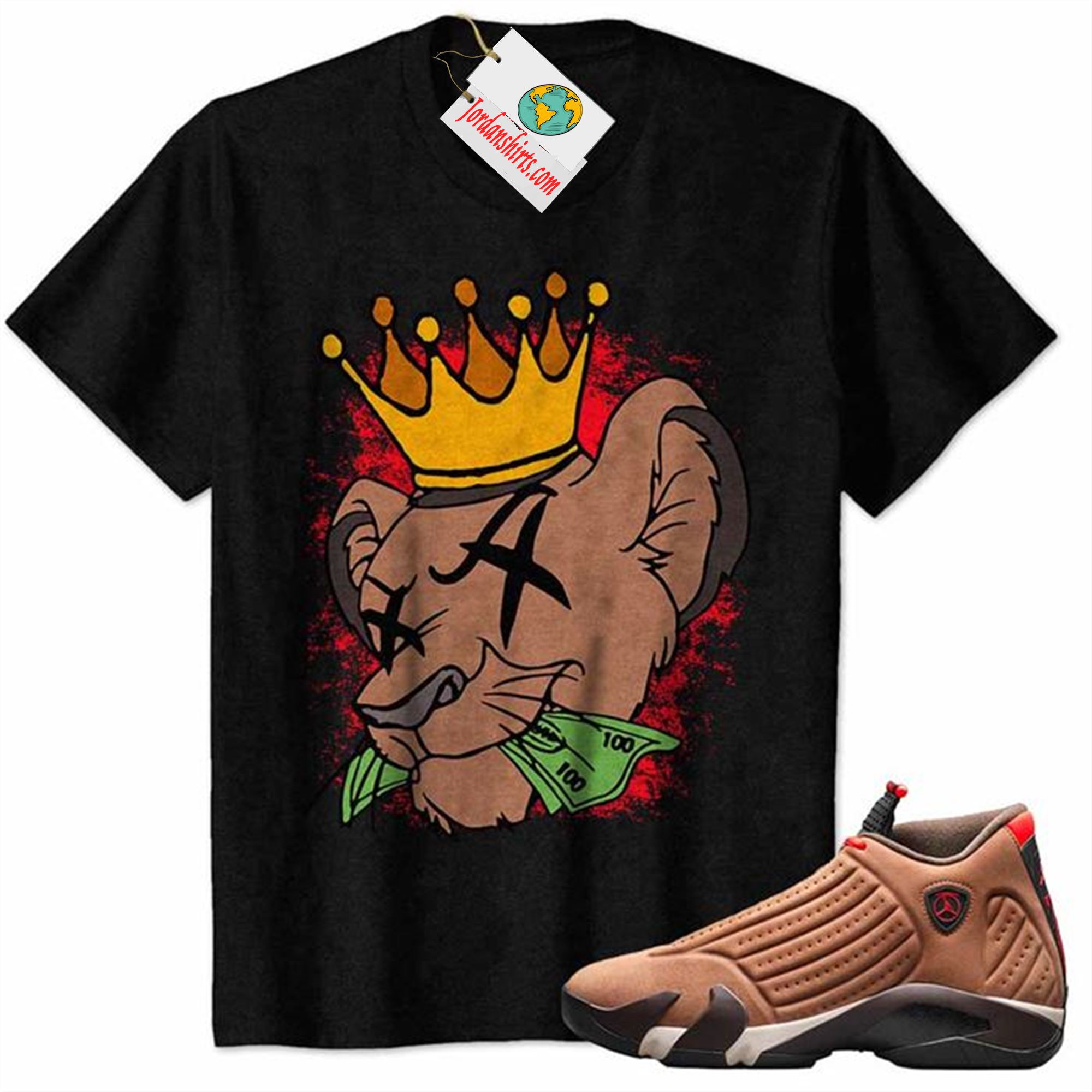 Jordan 14 Shirt, Simba Lion King With Crown Money Black Air Jordan 14 Winterized 14s Size Up To 5xl