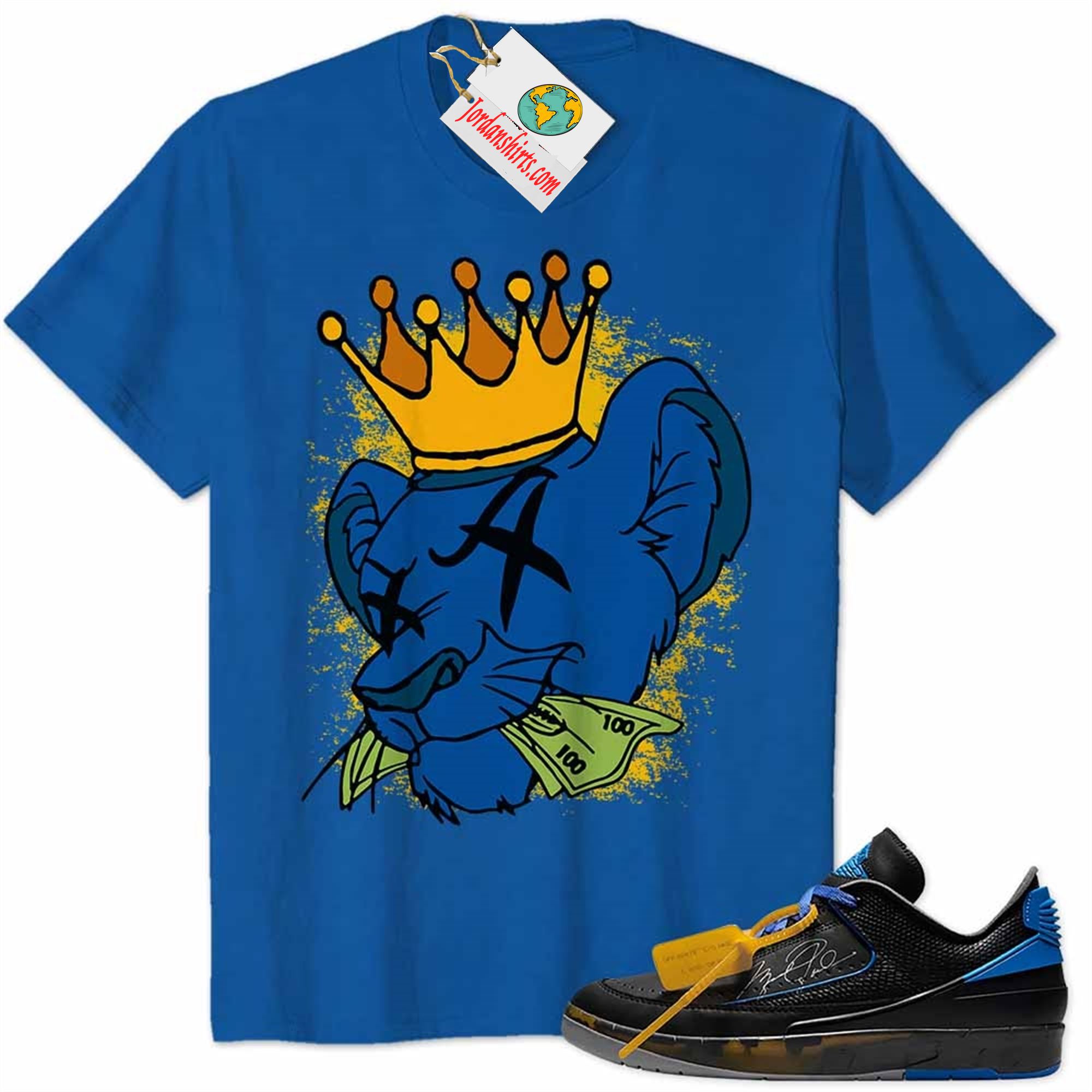 Jordan 2 Shirt, Simba Lion King With Crown Money Blue Air Jordan 2 Low X Off-white Black And Varsity Royal 2s Size Up To 5xl