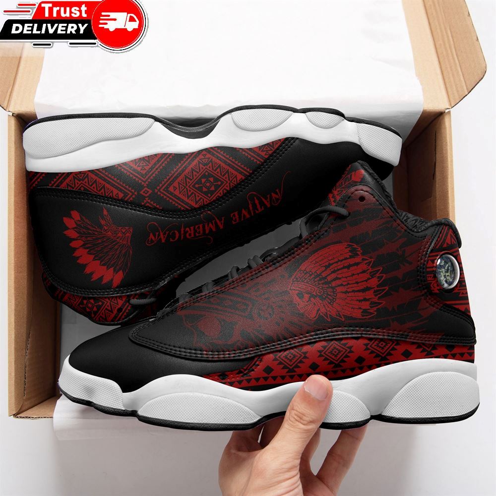 Jd 13 Shoes, Skull Native American Red 13 Sneakers Xiii Shoes