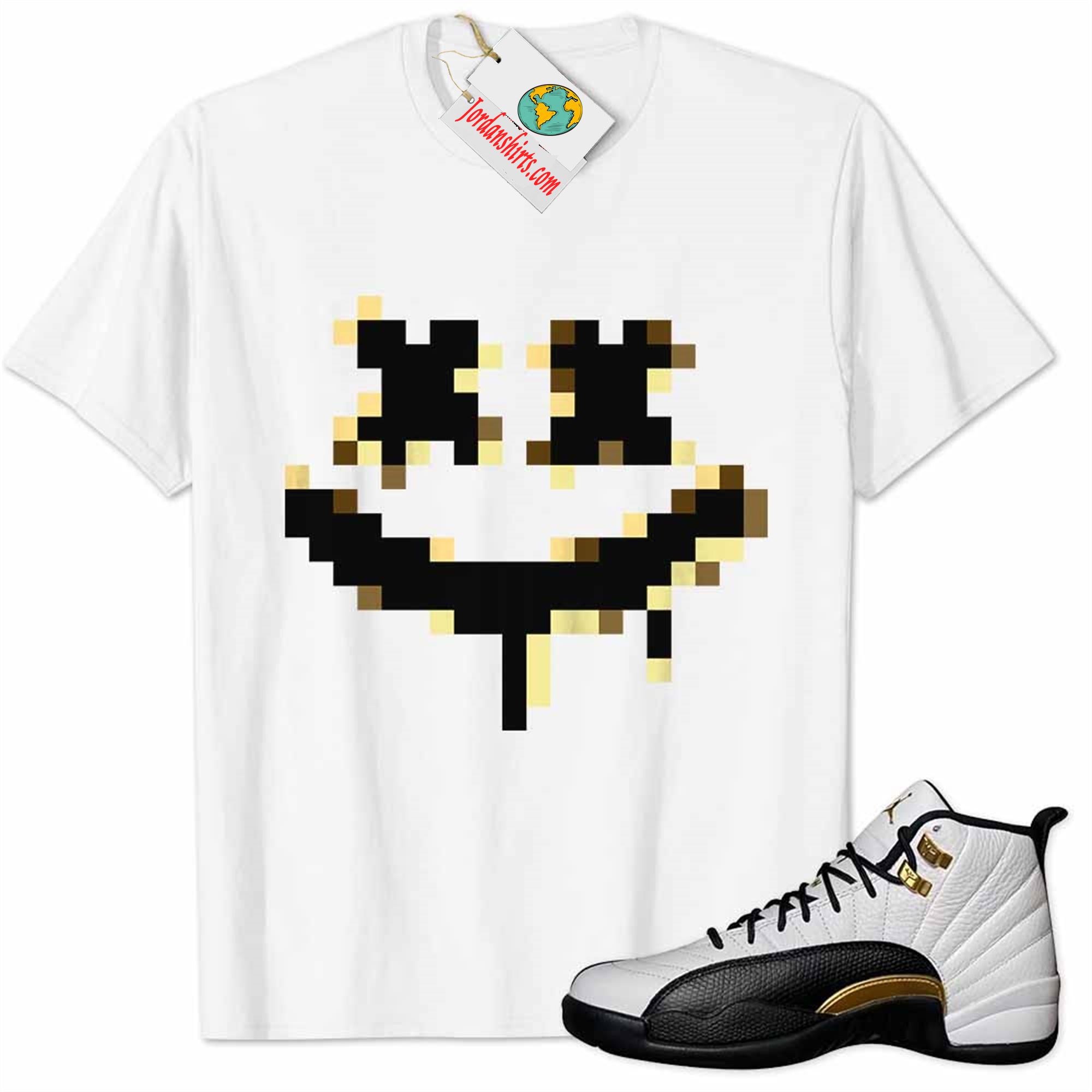 Jordan 12 Shirt, Smile Happy Face Pixel Art White Air Jordan 12 Royalty 12s Full Size Up To 5xl