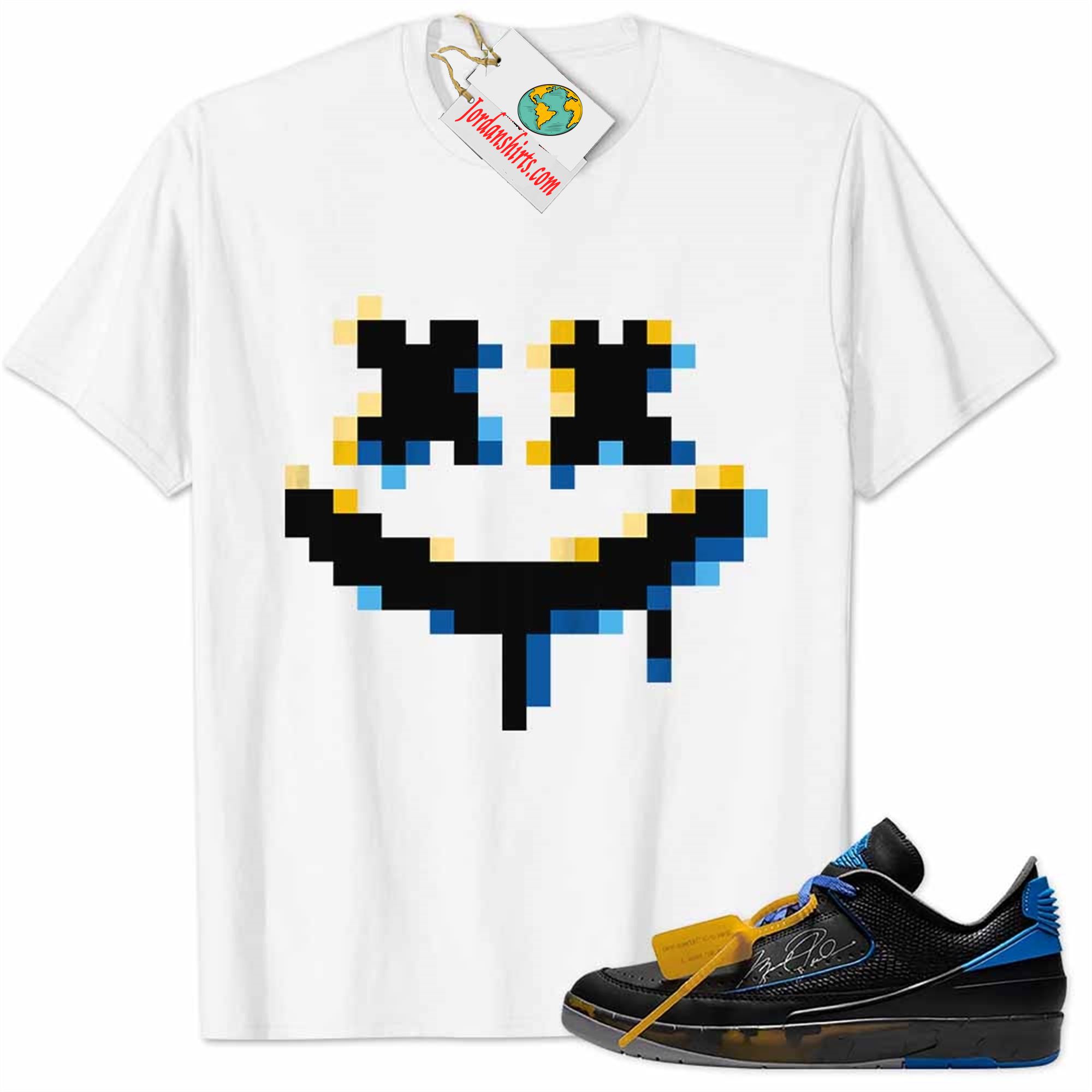 Jordan 2 Shirt, Smile Happy Face Pixel Art White Air Jordan 2 Low X Off-white Black And Varsity Royal 2s Size Up To 5xl