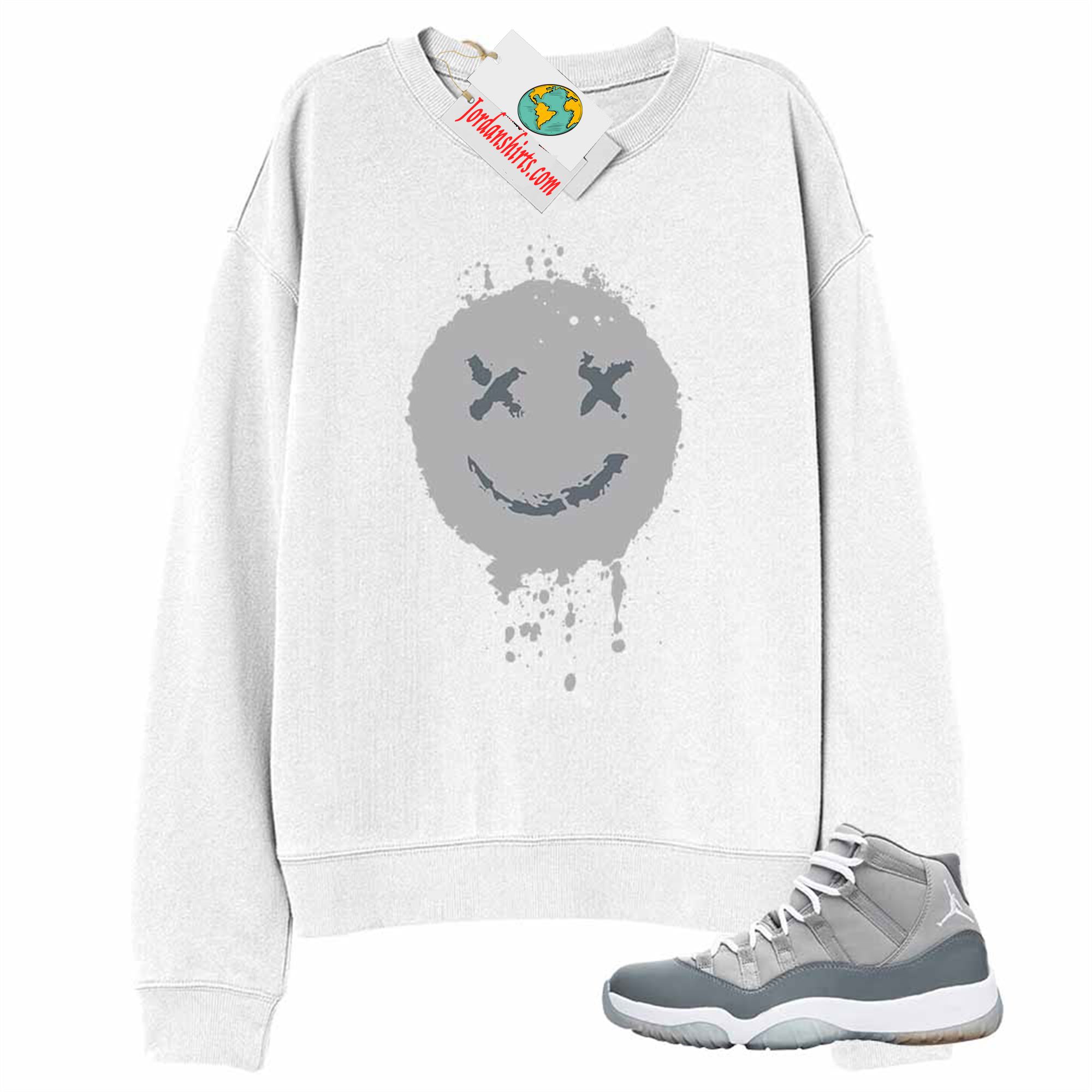 Jordan 11 Sweatshirt, Smile Happy Face White Sweatshirt Air Jordan 11 Cool Grey 11s Plus Size Up To 5xl