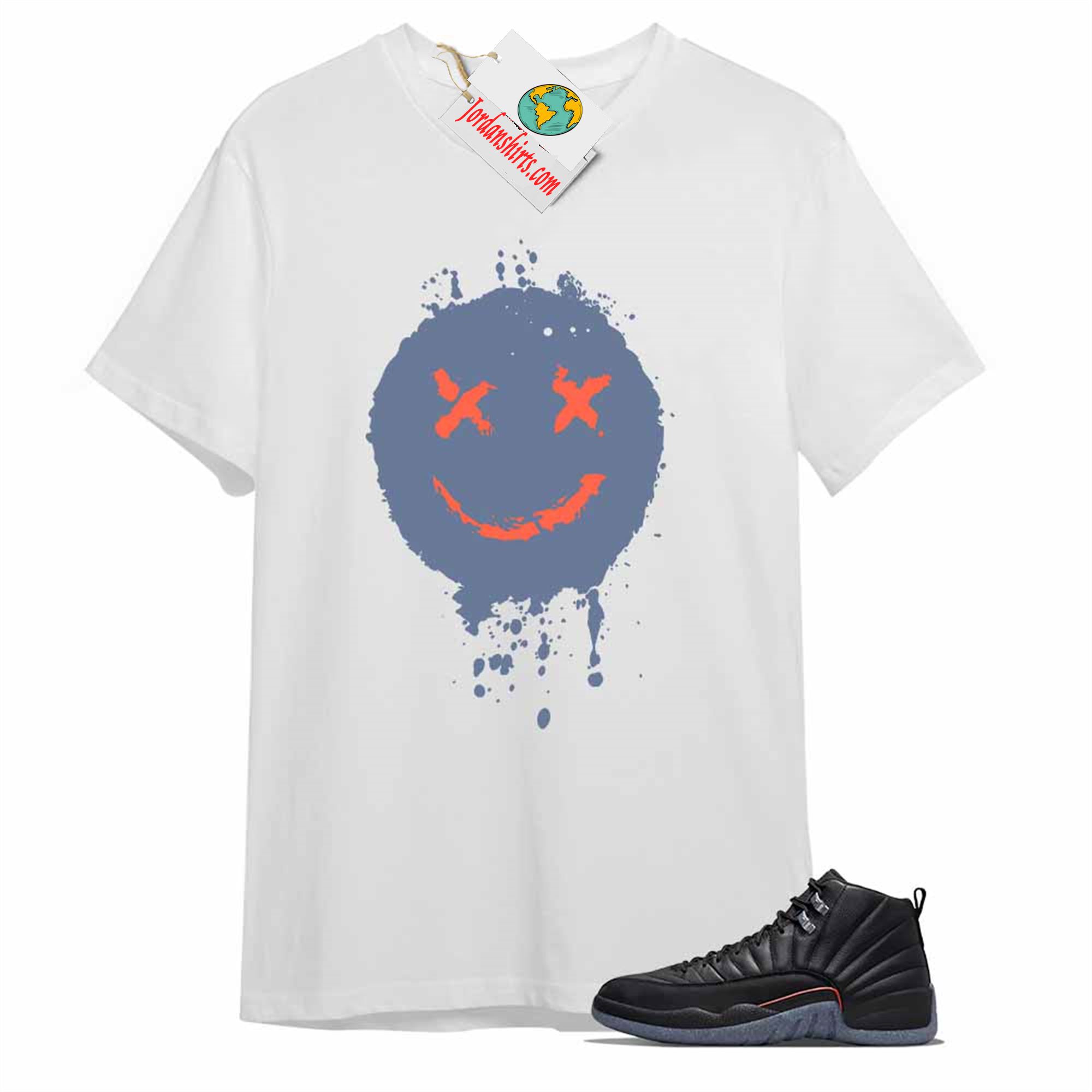 Jordan 12 Shirt, Smile Happy Face White T-shirt Air Jordan 12 Utility Grind 12s Plus Size Up To 5xl