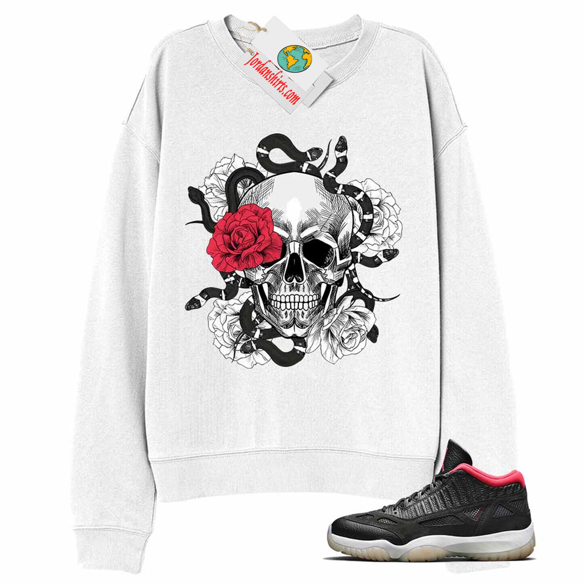Jordan 11 Sweatshirt, Snake Skull Rose White Sweatshirt Air Jordan 11 Bred 11s Size Up To 5xl