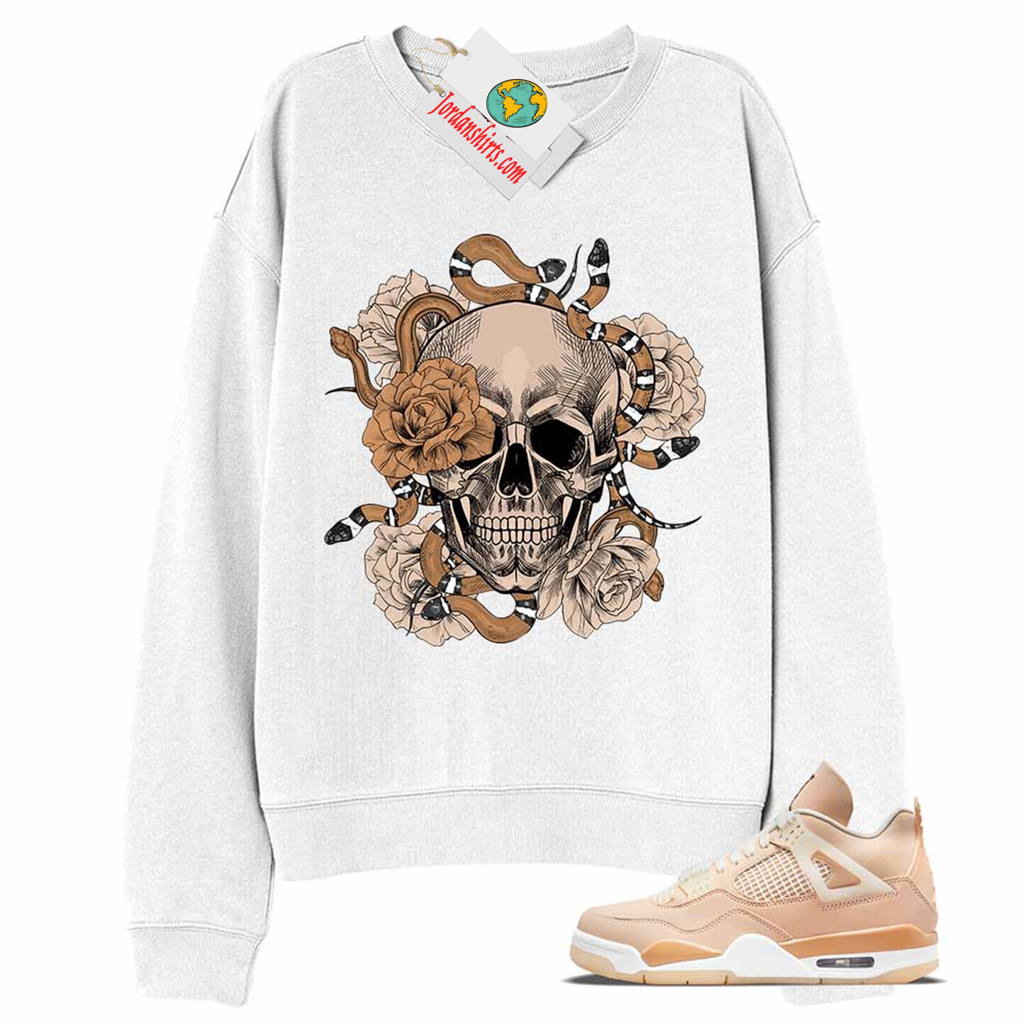 Jordan 4 Sweatshirt, Snake Skull Rose White Sweatshirt Air Jordan 4 Shimmer 4s Plus Size Up To 5xl