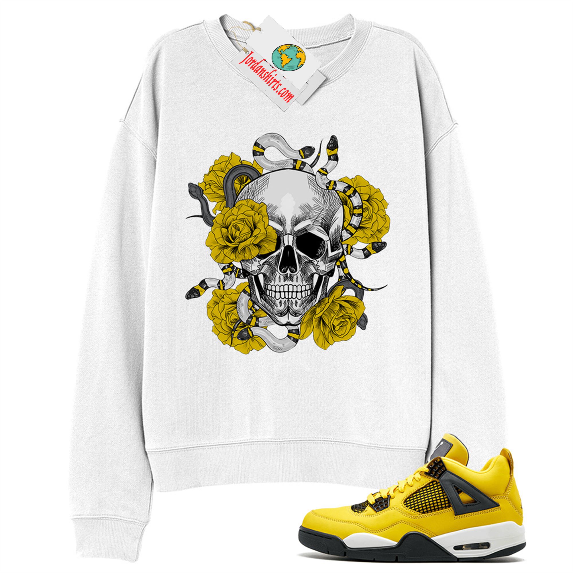 Jordan 4 Sweatshirt, Snake Skull Rose White Sweatshirt Air Jordan 4 Tour Yellowlightning 4s Plus Size Up To 5xl