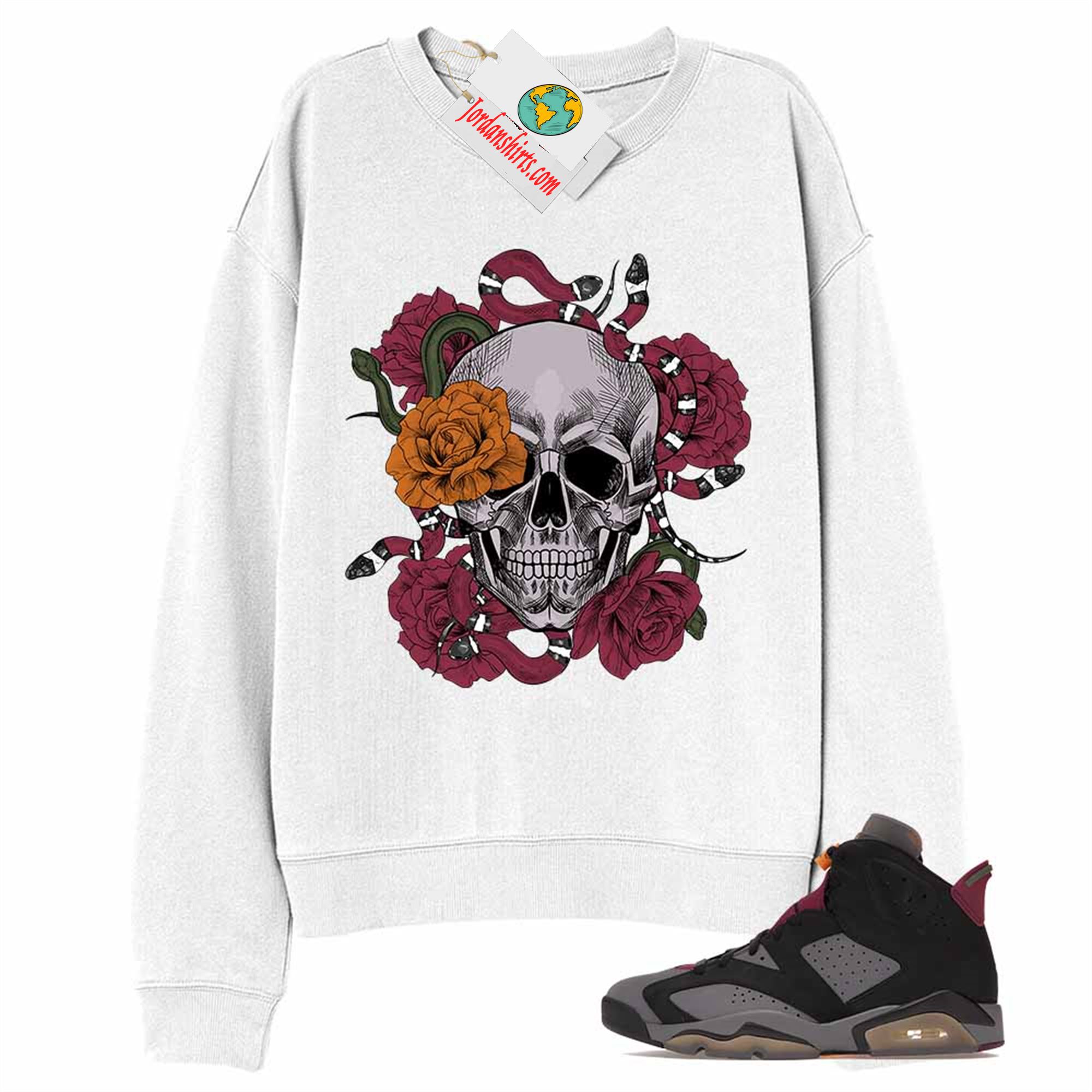 Jordan 6 Sweatshirt, Snake Skull Rose White Sweatshirt Air Jordan 6 Bordeaux 6s Size Up To 5xl