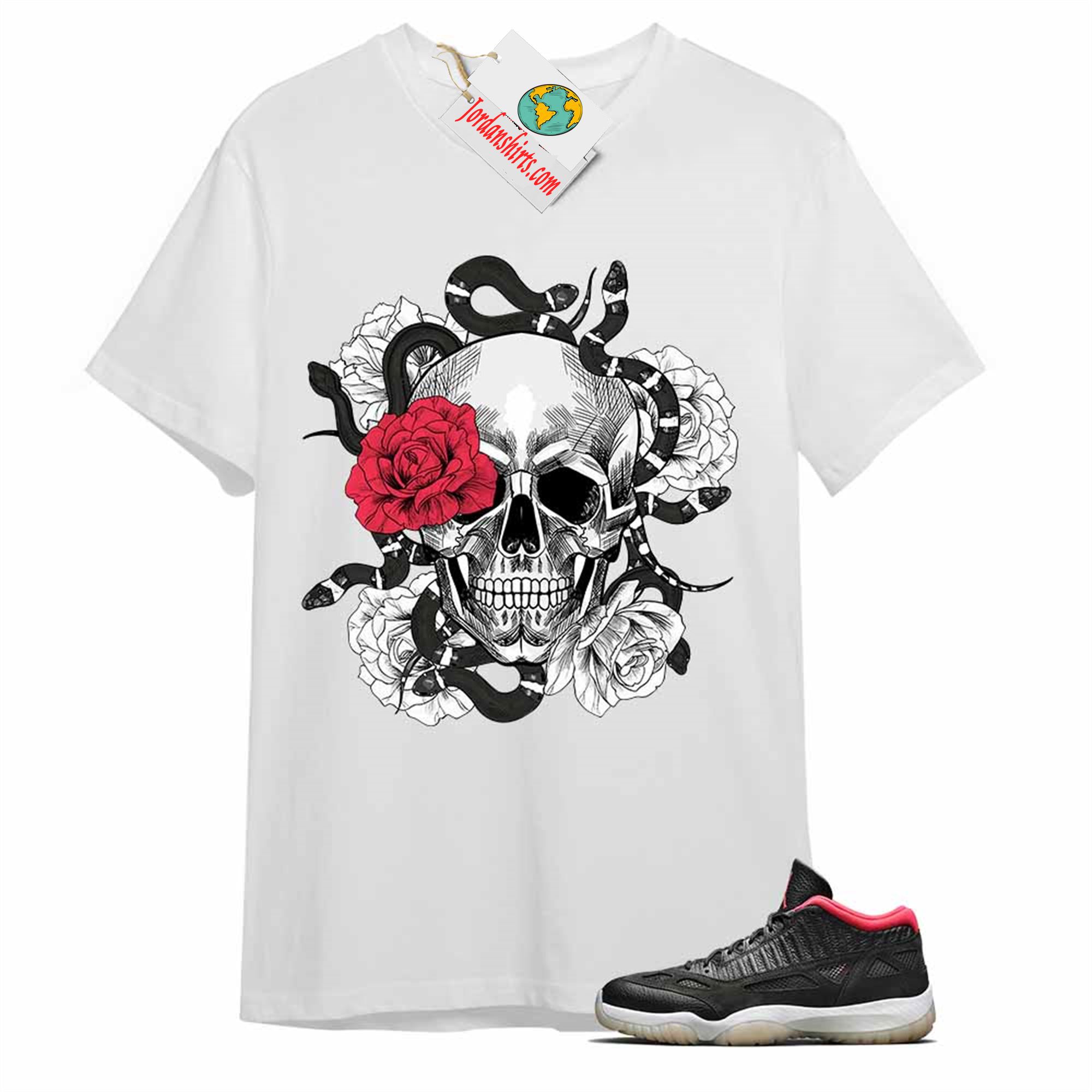 Jordan 11 Shirt, Snake Skull Rose White T-shirt Air Jordan 11 Bred 11s Full Size Up To 5xl