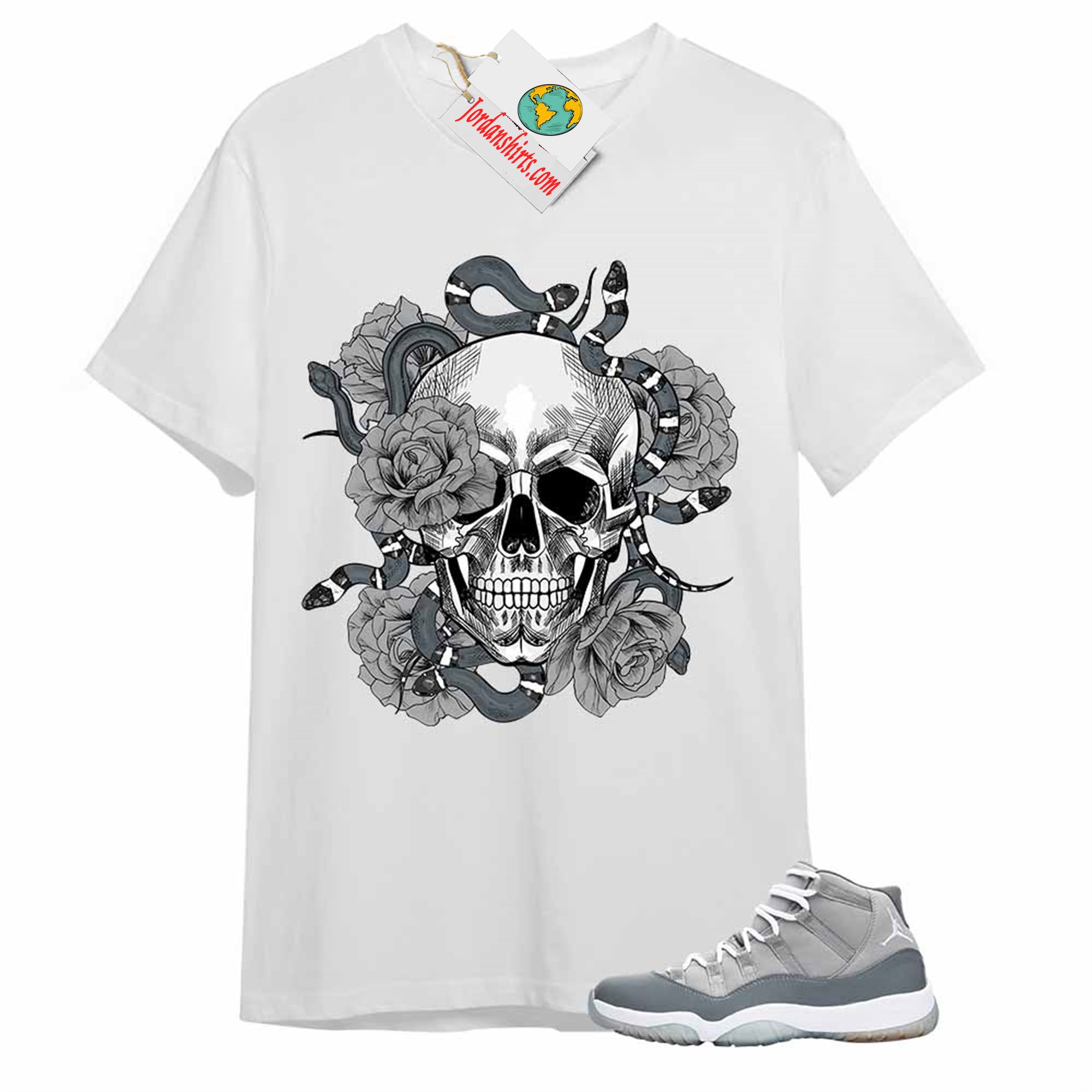 Jordan 11 Shirt, Snake Skull Rose White T-shirt Air Jordan 11 Cool Grey 11s Plus Size Up To 5xl