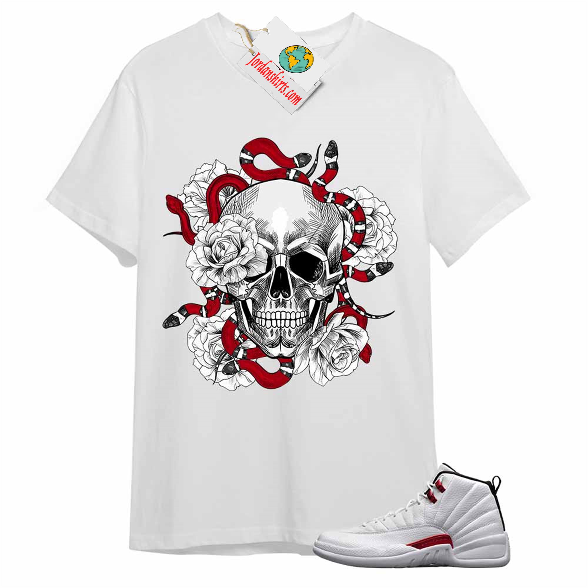 Jordan 12 Shirt, Snake Skull Rose White T-shirt Air Jordan 12 Twist 12s Size Up To 5xl
