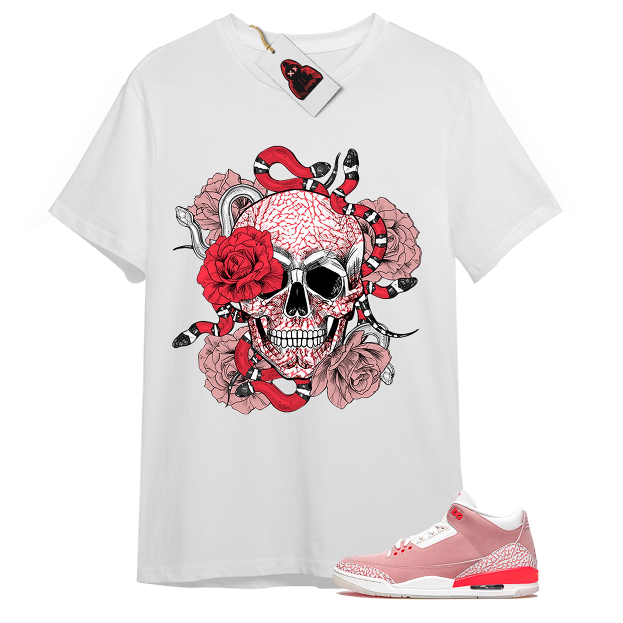 Jordan 3 Shirt, Snake Skull Rose White T-shirt Air Jordan 3 Rust Pink 3s Size Up To 5xl