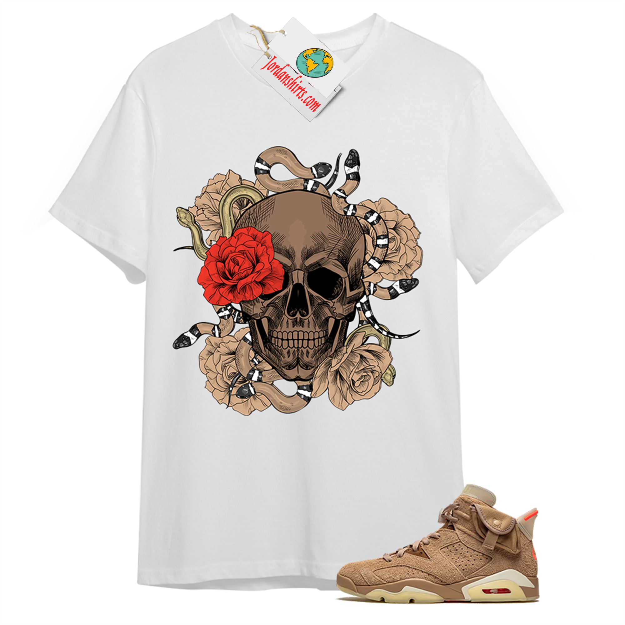 Jordan 6 Shirt, Snake Skull Rose White T-shirt Air Jordan 6 Travis Scott 6s Plus Size Up To 5xl