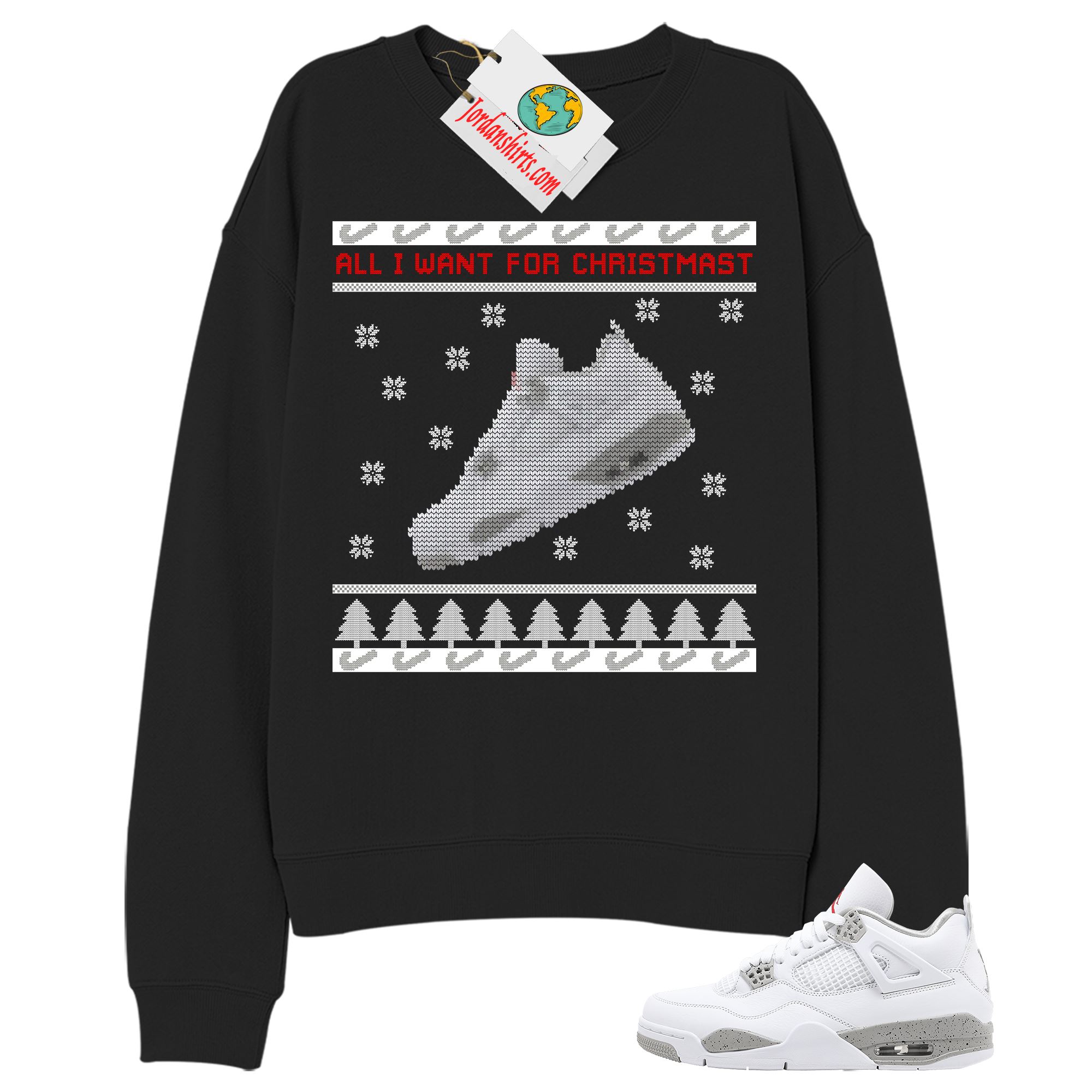 Jordan 4 Sweatshirt, Sneaker Ugly Christmas Shirt Black Sweatshirt Air Jordan 4 White Oreo 4s Plus Size Up To 5xl
