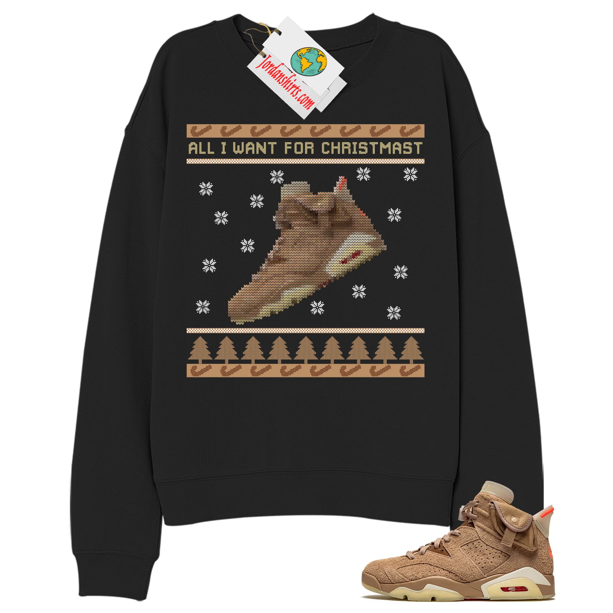 Jordan 6 Sweatshirt, Sneaker Ugly Christmas Shirt Black Sweatshirt Air Jordan 6 Travis Scott 6s Full Size Up To 5xl