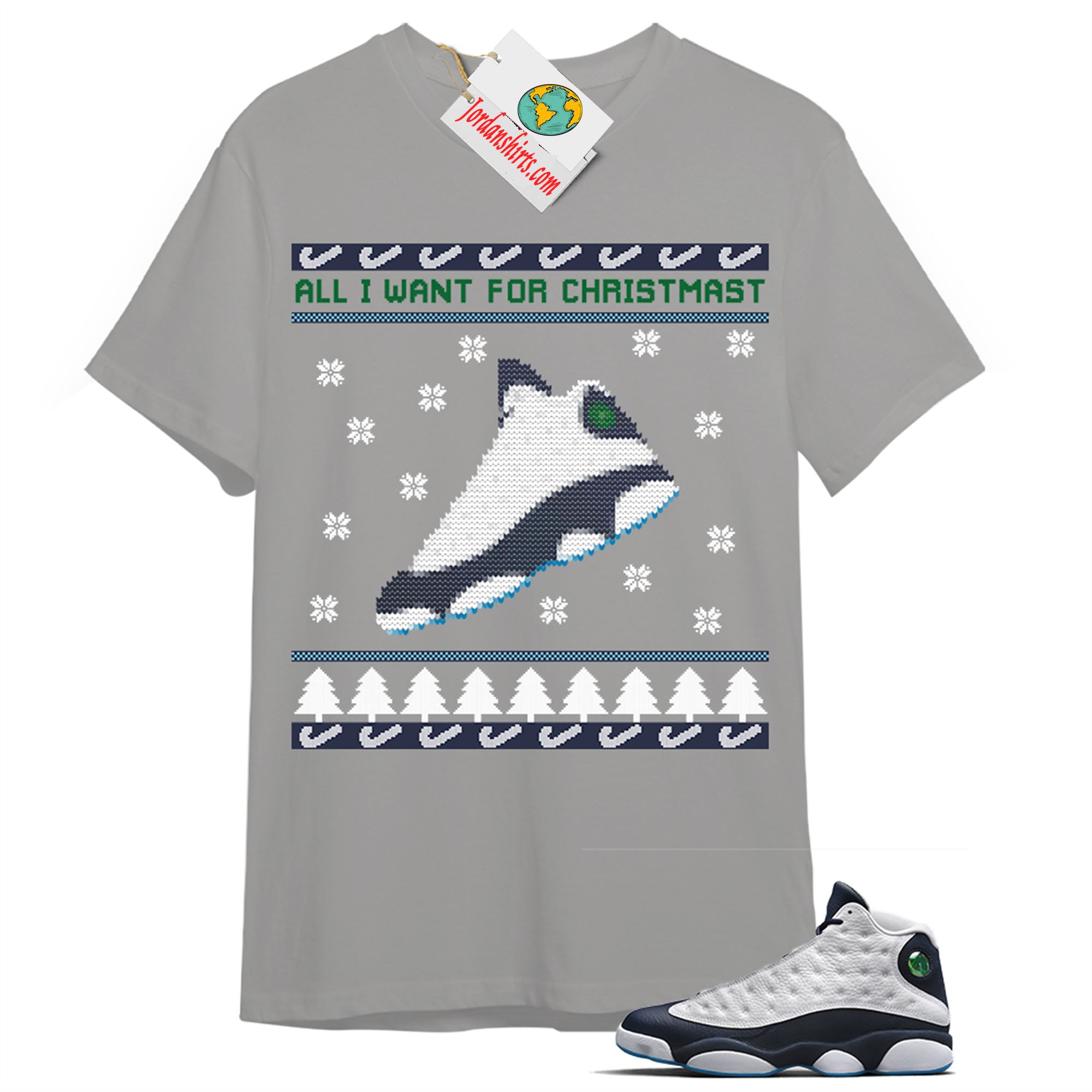 Jordan 13 Shirt, Sneaker Ugly Christmas Shirt Grey T-shirt Air Jordan 13 Obsidian 13s Plus Size Up To 5xl
