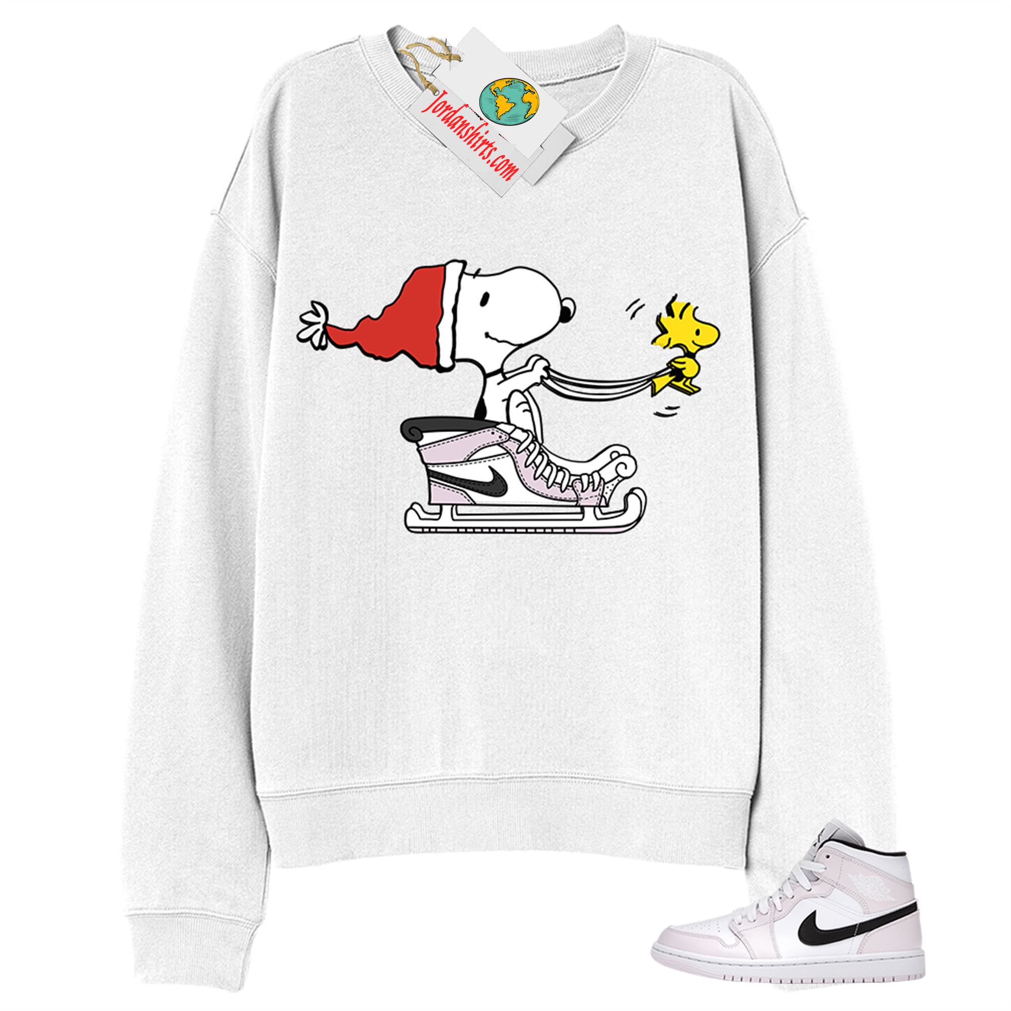 Jordan 1 Sweatshirt, Snoopy Dog Christmas White Sweatshirt Air Jordan 1 Barely Rose 1s Size Up To 5xl