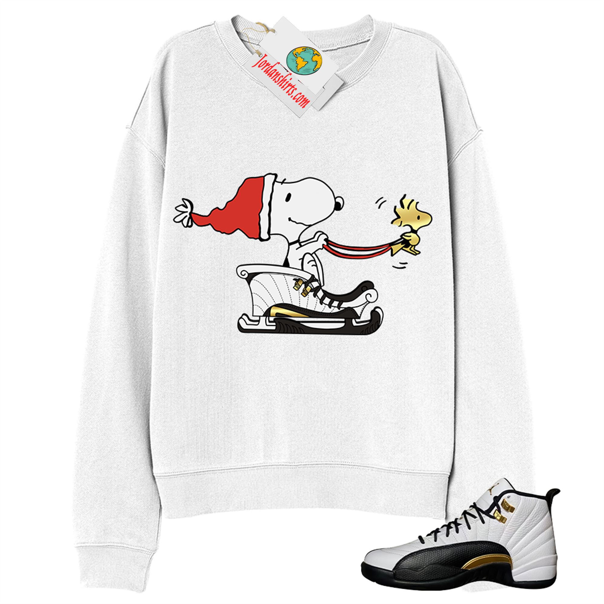 Jordan 12 Sweatshirt, Snoopy Dog Christmas White Sweatshirt Air Jordan 12 Royalty 12s Full Size Up To 5xl