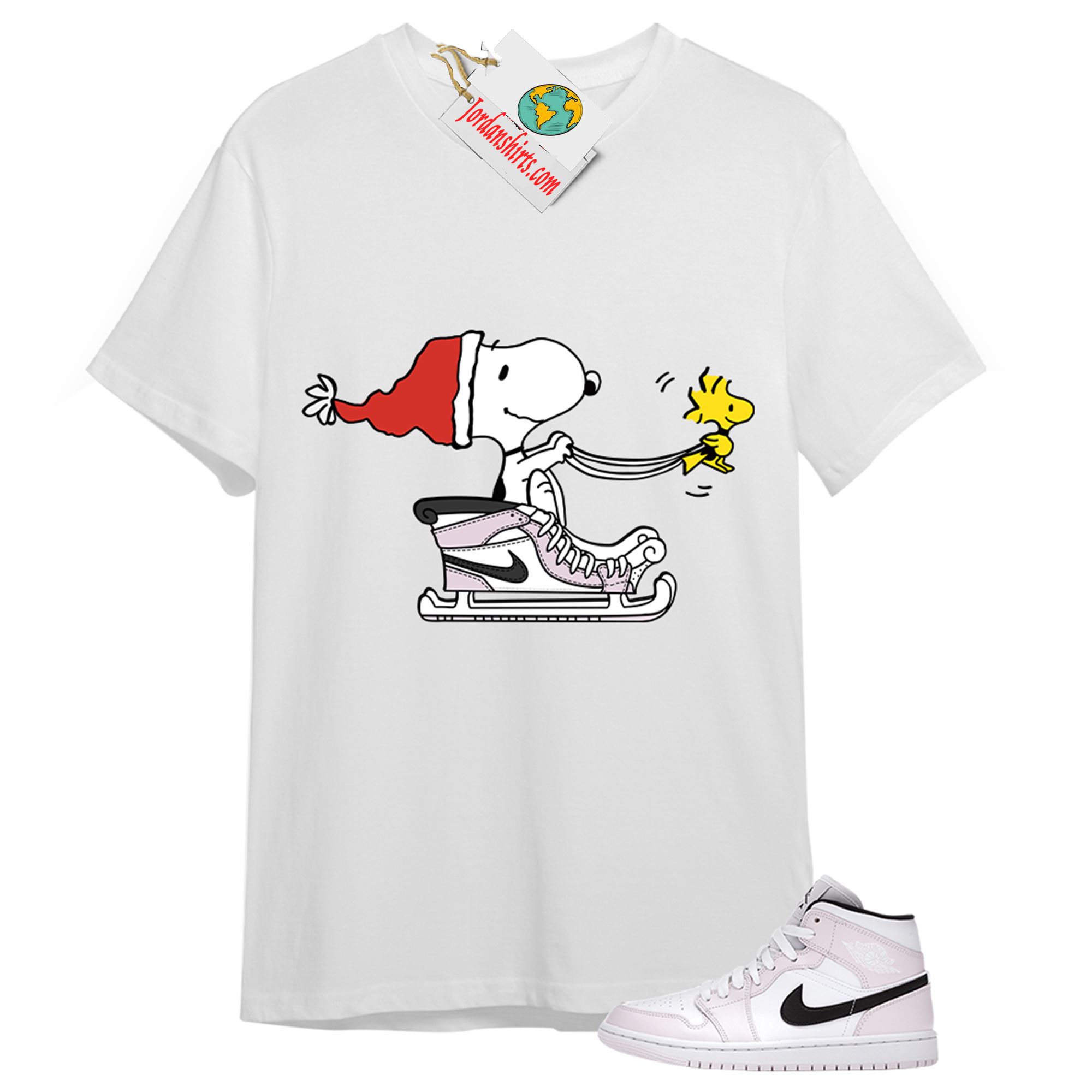 Jordan 1 Shirt, Snoopy Dog Christmas White T-shirt Air Jordan 1 Barely Rose 1s Plus Size Up To 5xl